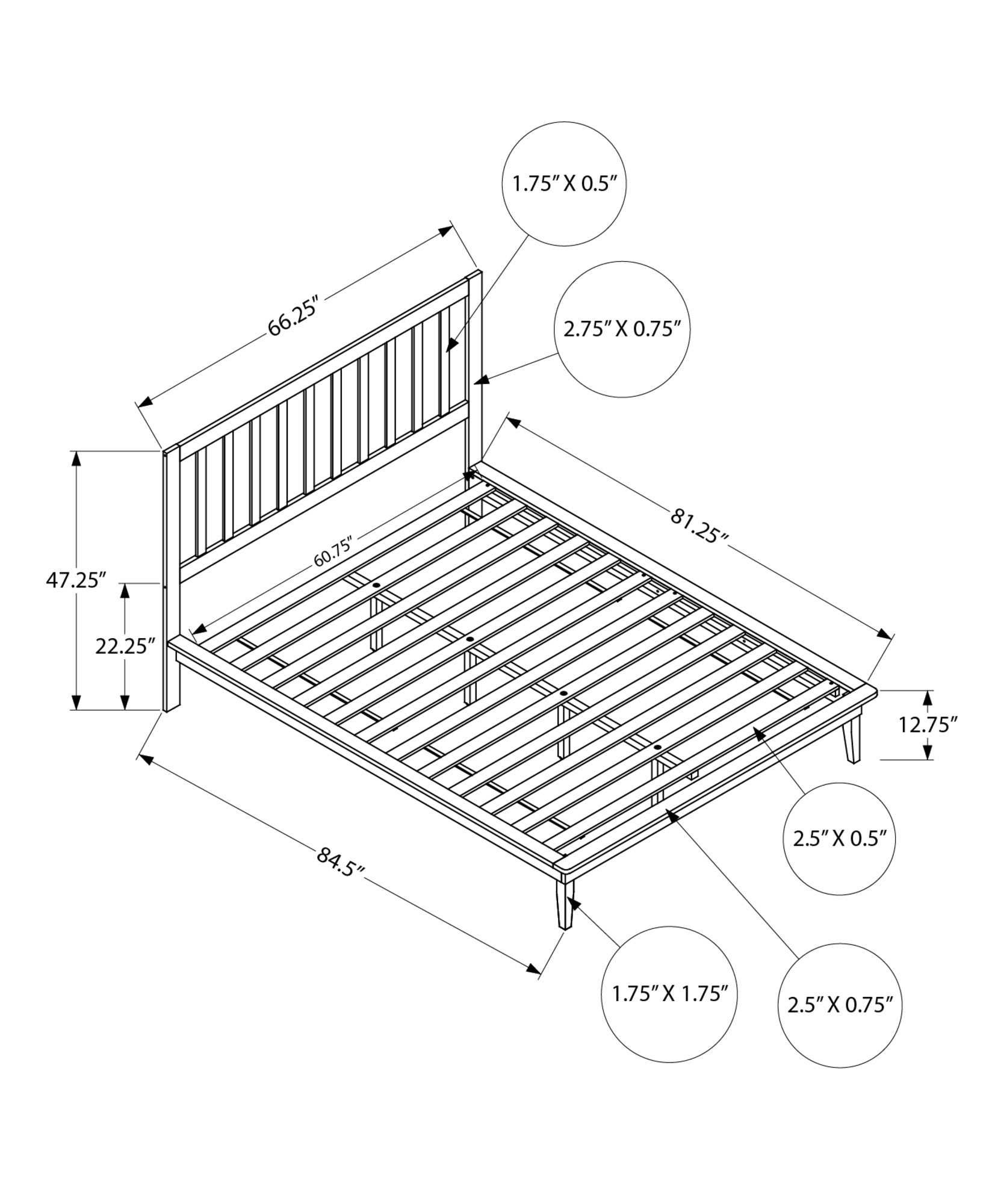 Bed - Queen Size / Black Solid Wood Platform-Standard Beds-DECOROLALA