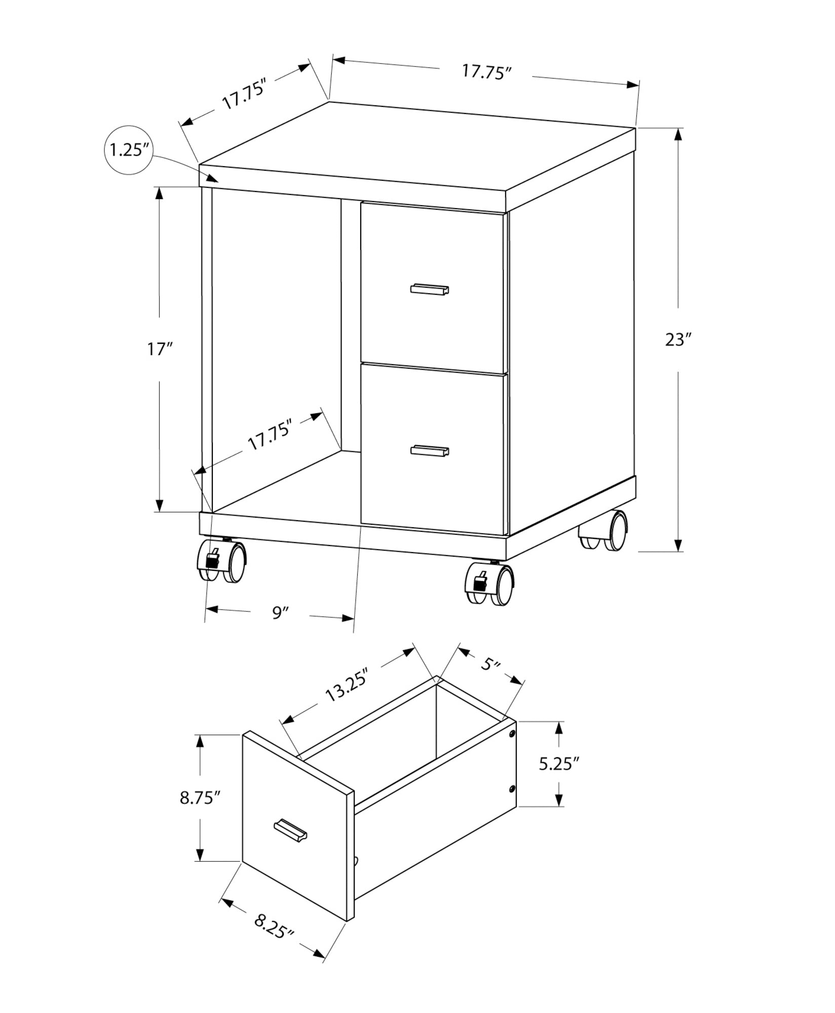 Office Cabinet - White With 2 Drawers On Castors-Computer Desk-DECOROLALA