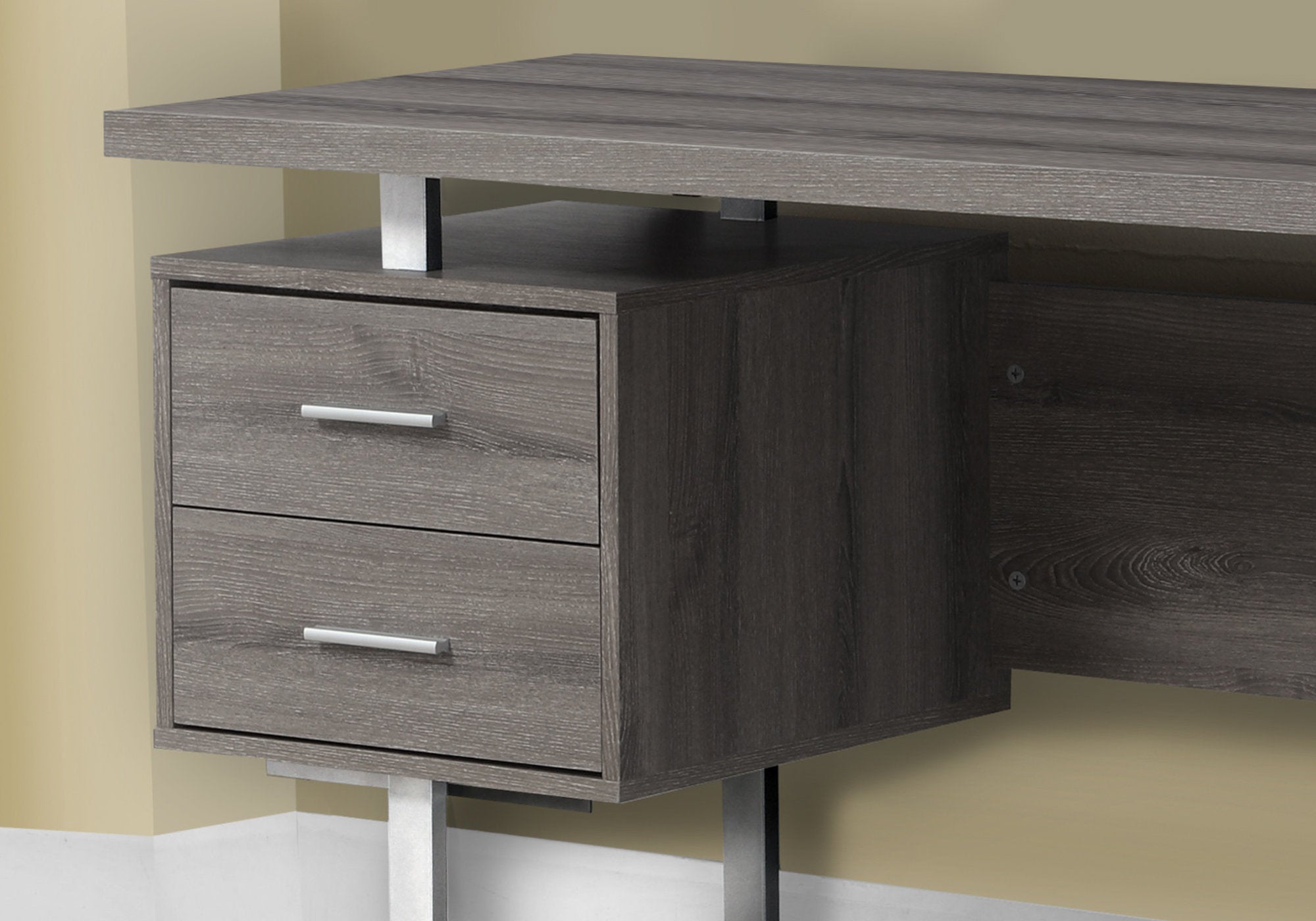 Computer Desk - 60"L / Espresso / Silver Metal-Computer Desk-DECOROLALA