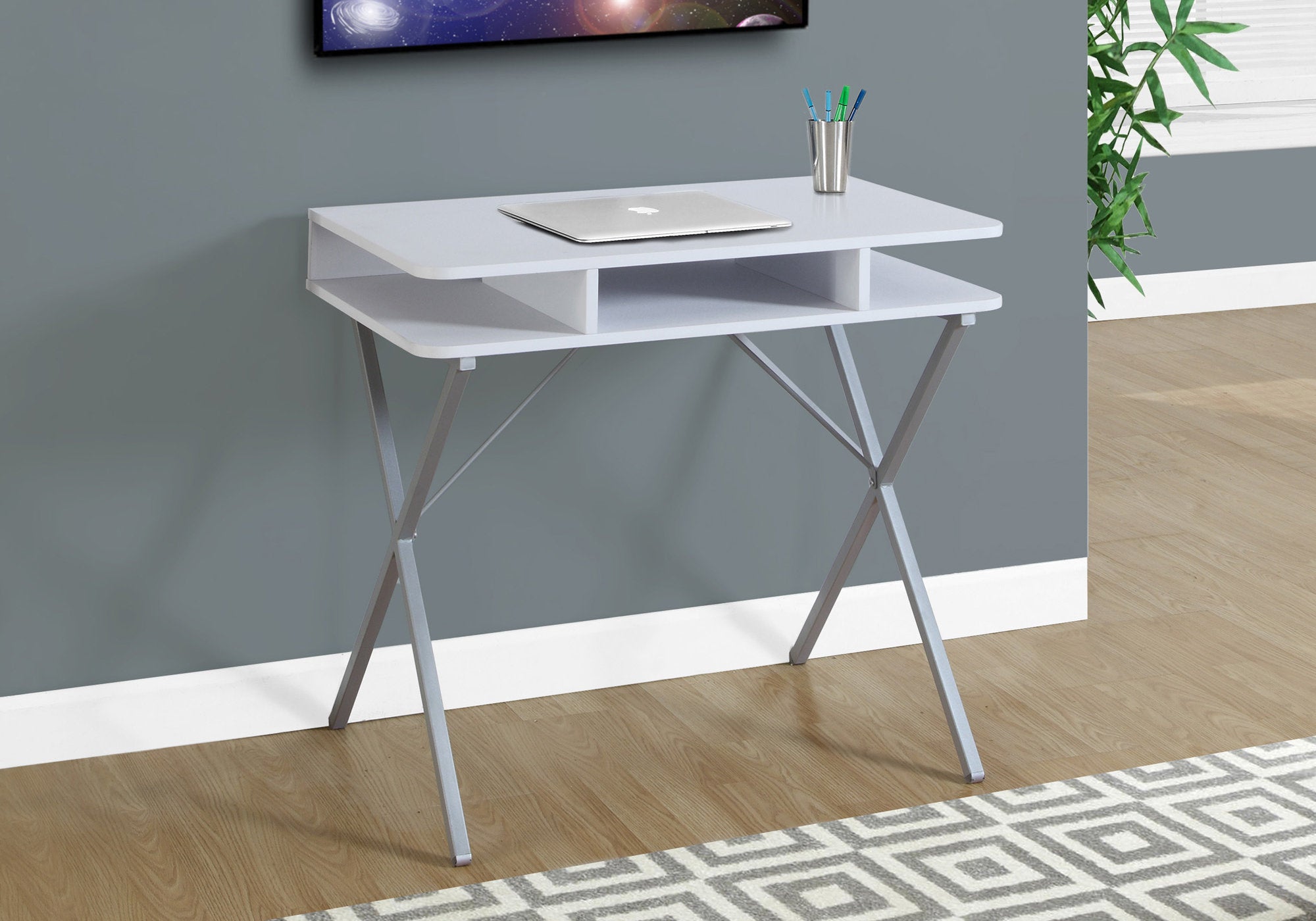 COMPUTER DESK - 31"L / WHITE TOP / SILVER METAL-Computer Desk-DECOROLALA