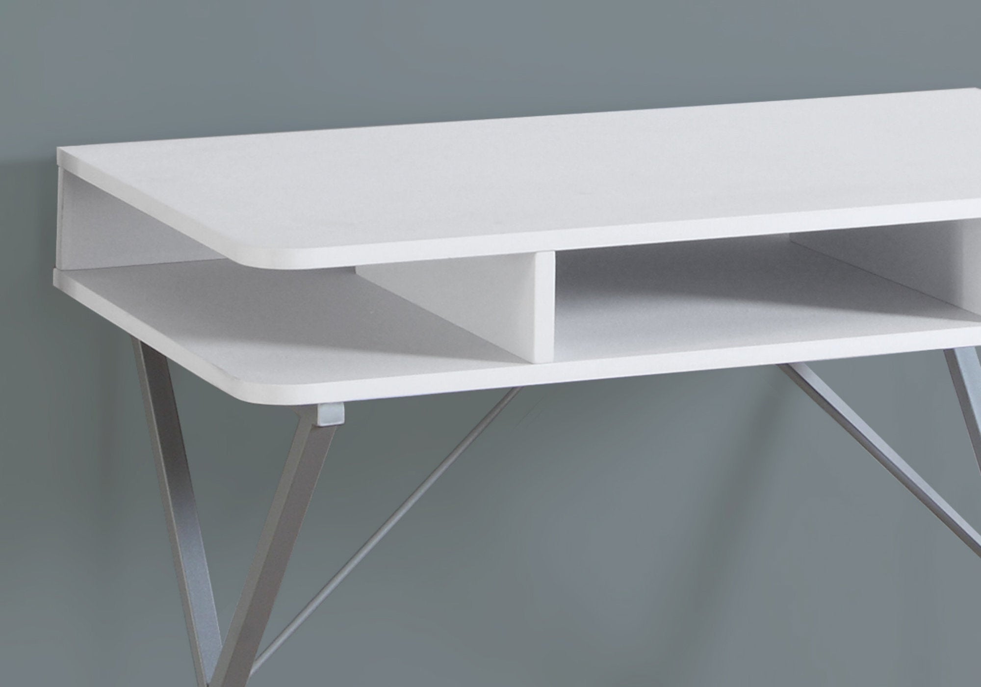 COMPUTER DESK - 31"L / WHITE TOP / SILVER METAL-Computer Desk-DECOROLALA