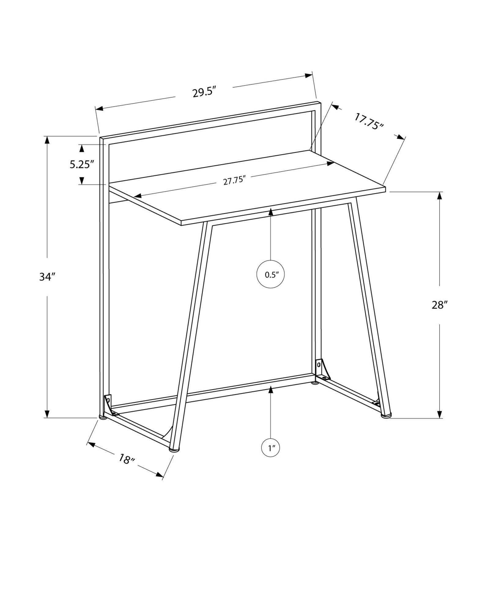 COMPUTER DESK - 30"L / JUVENILE BLACK / BLACK METAL-Computer Desk-DECOROLALA