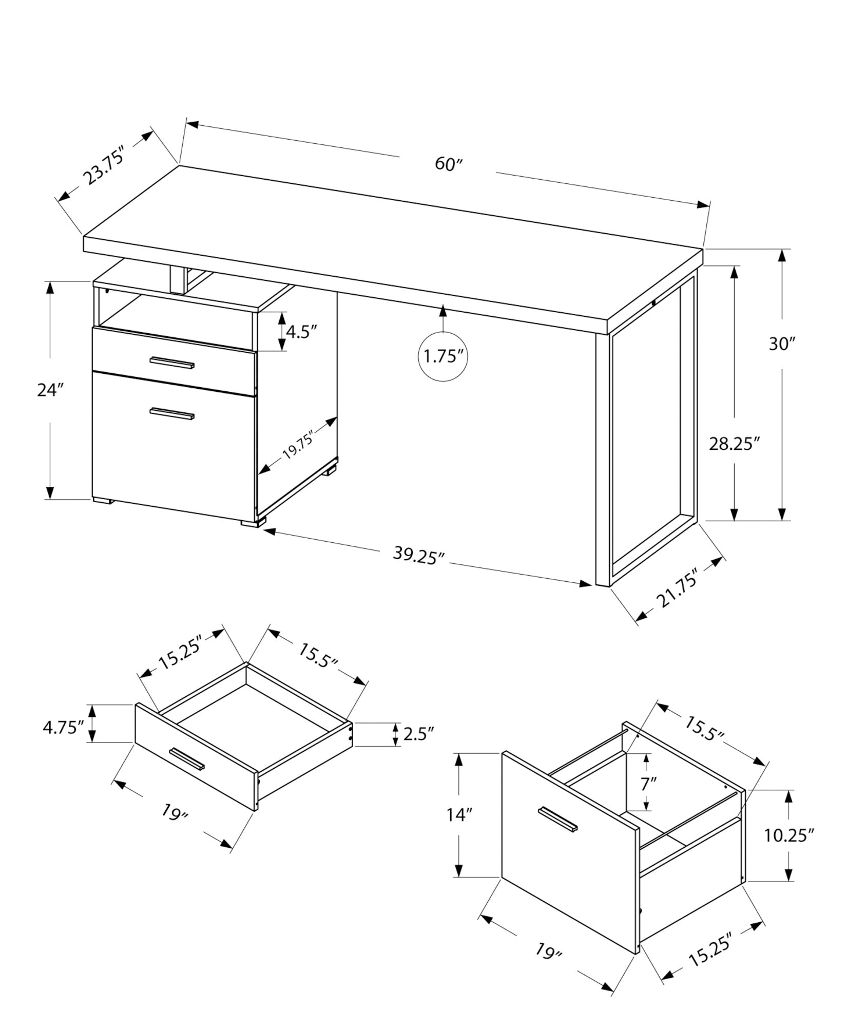Computer Desk - 60"L / Espresso / Silver Metal-Bookshelf-DECOROLALA