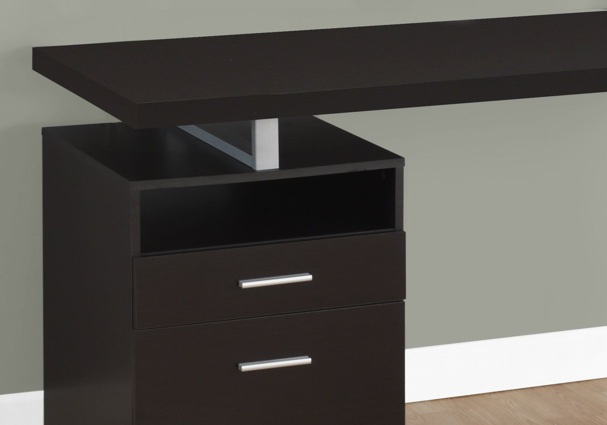 Computer Desk - 60"L / Espresso / Silver Metal-Bookshelf-DECOROLALA