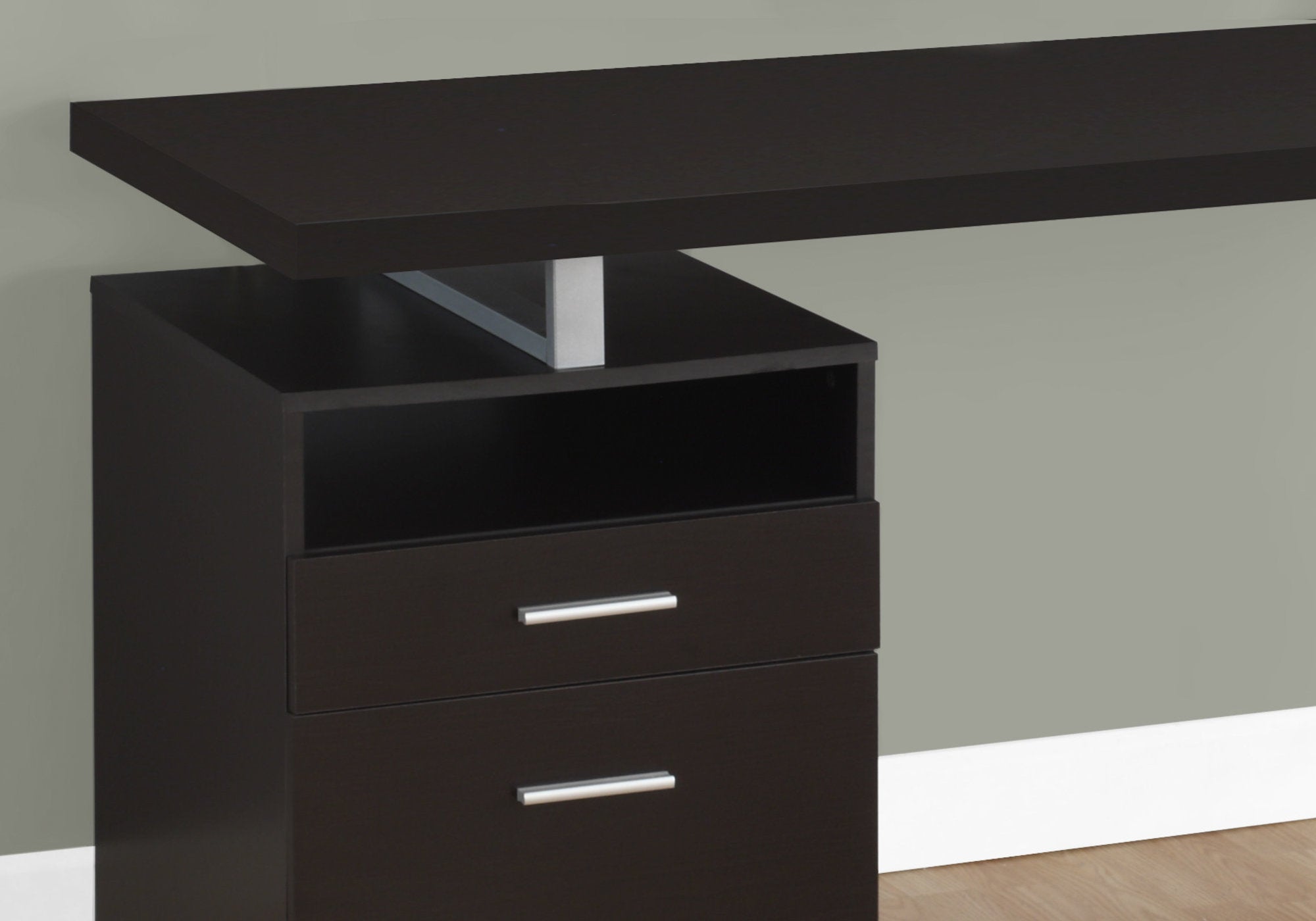 Computer Desk - 60"L / Espresso / Silver Metal-Bookshelf-DECOROLALA