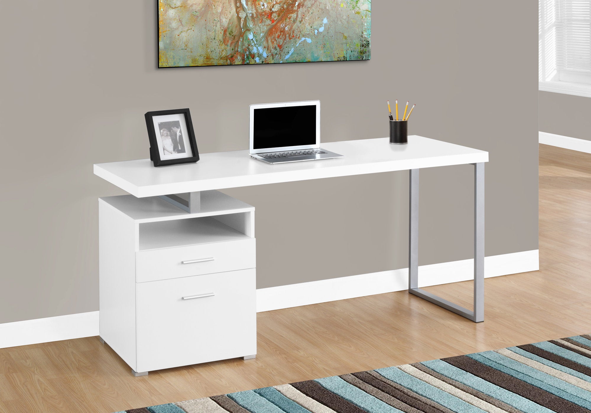 Computer Desk - 60"L / Espresso / Silver Metal-Bookshelf-DECOROLALA