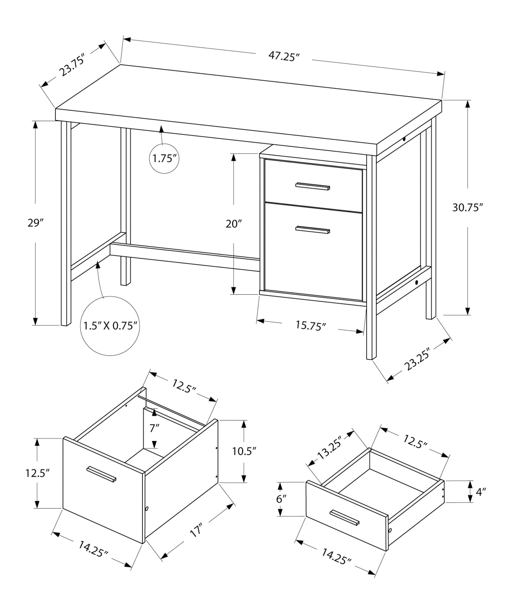 Computer Desk - 48"L / White / Silver Metal-Computer Desk-DECOROLALA