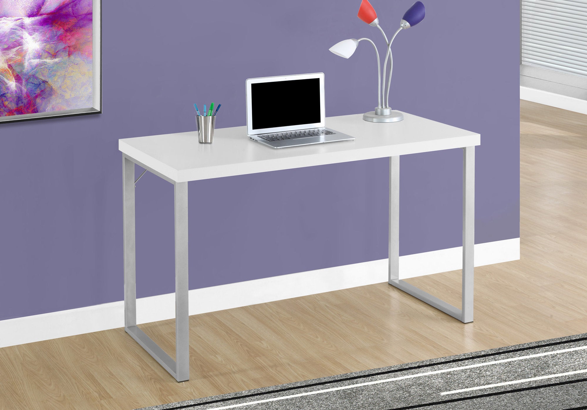 COMPUTER DESK - 48"L / WHITE / SILVER METAL-Computer Desk-DECOROLALA