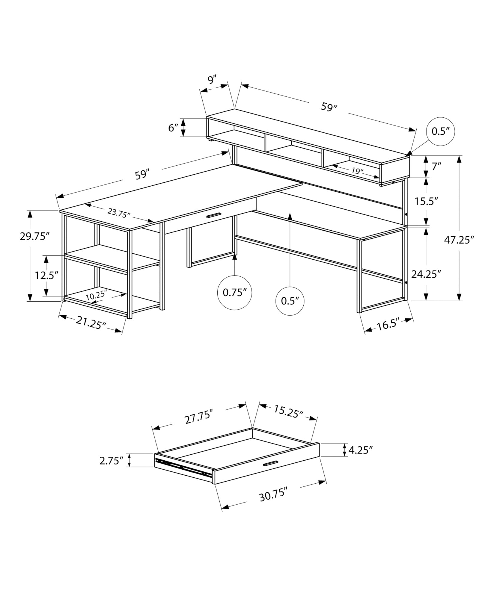 Computer Desk - Grey / Black Metal Corner-Office Chair-DECOROLALA