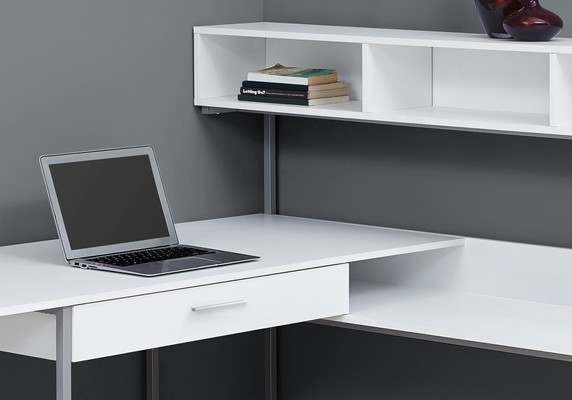 Computer Desk - Grey / Black Metal Corner-Office Chair-DECOROLALA