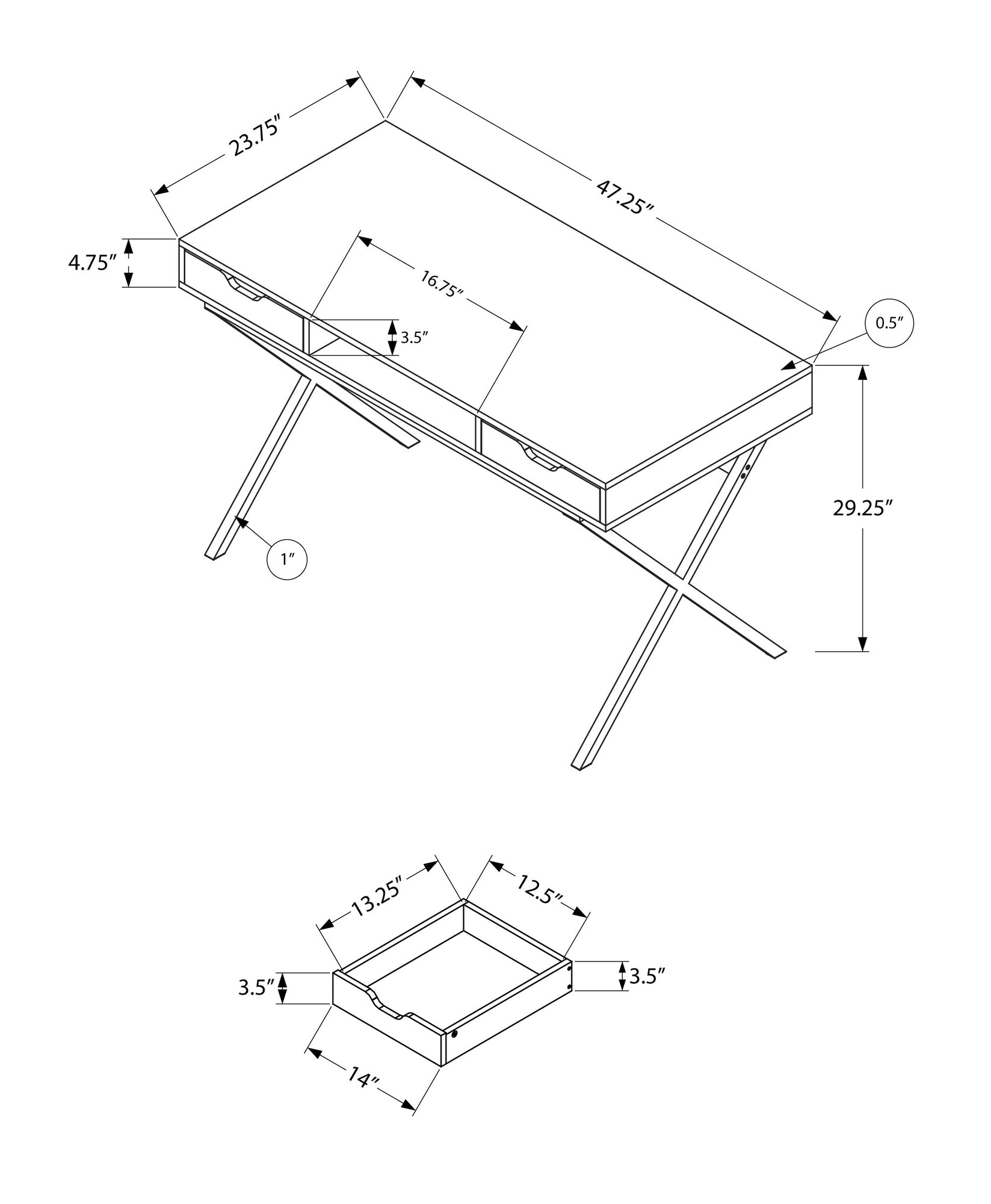 Computer Desk - 48"L / Espresso / Gold Metal-Computer Desk-DECOROLALA