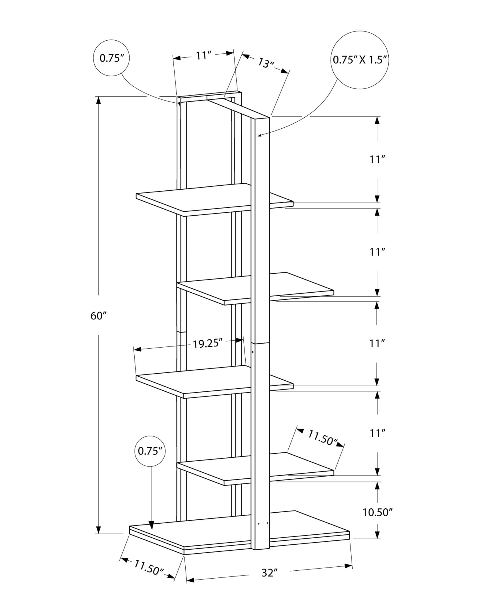 Bookcase - 60"H / Dark Taupe / Black Metal-Bookshelf-DECOROLALA