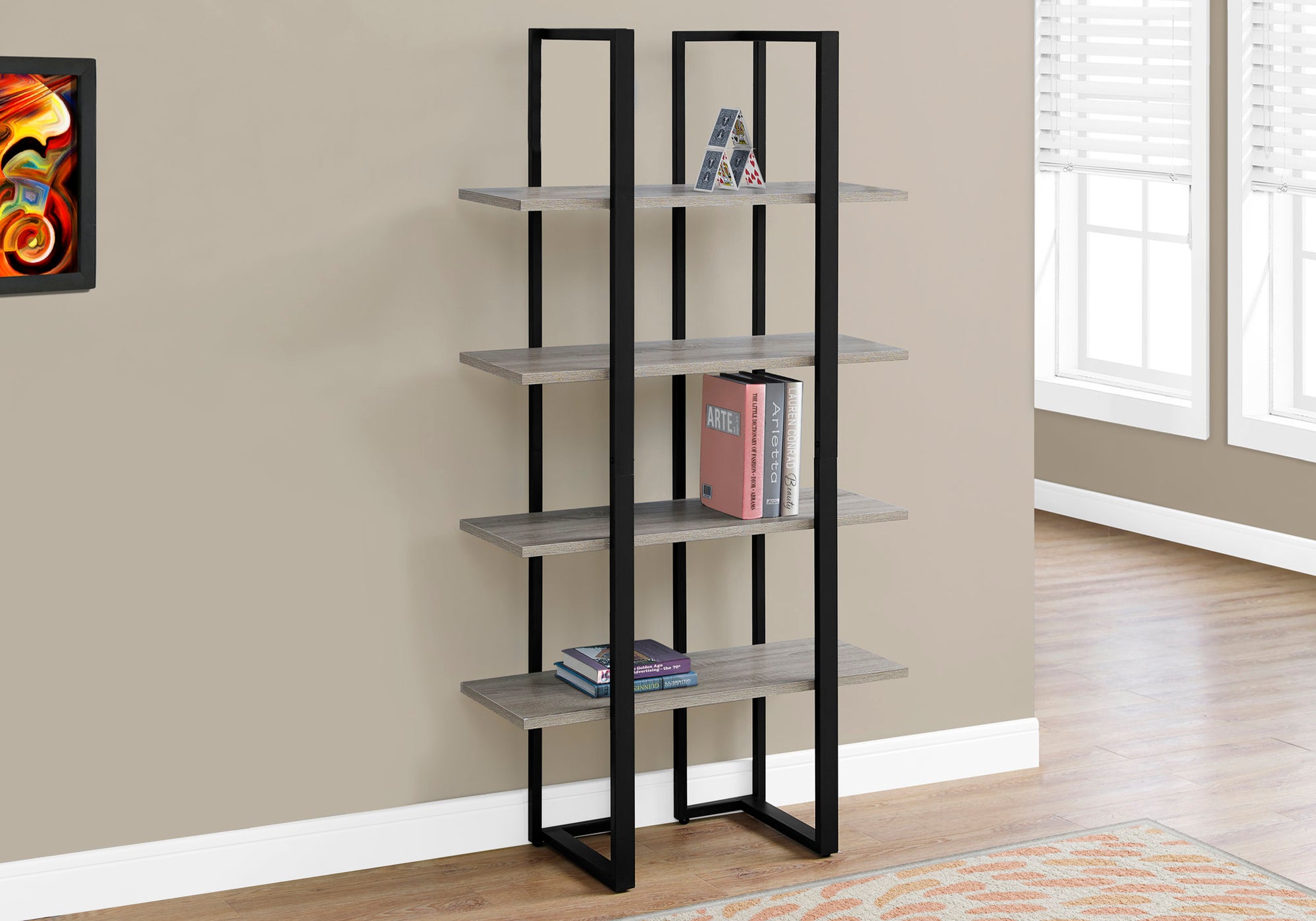 Bookcase - 60"H / Dark Taupe / Black Metal-Bookshelf-DECOROLALA