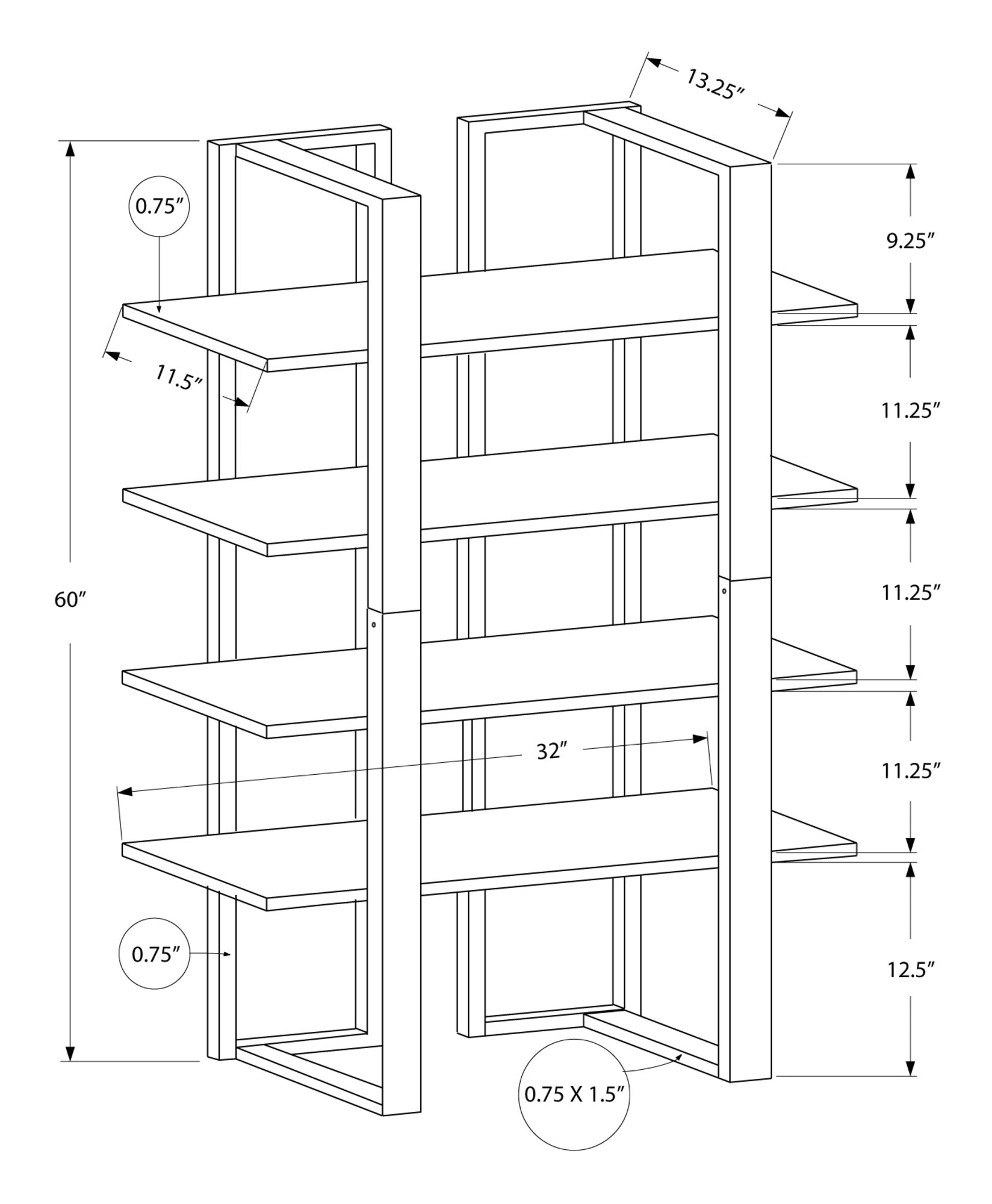 Bookcase - 60"H / Dark Taupe / Black Metal-Bookshelf-DECOROLALA
