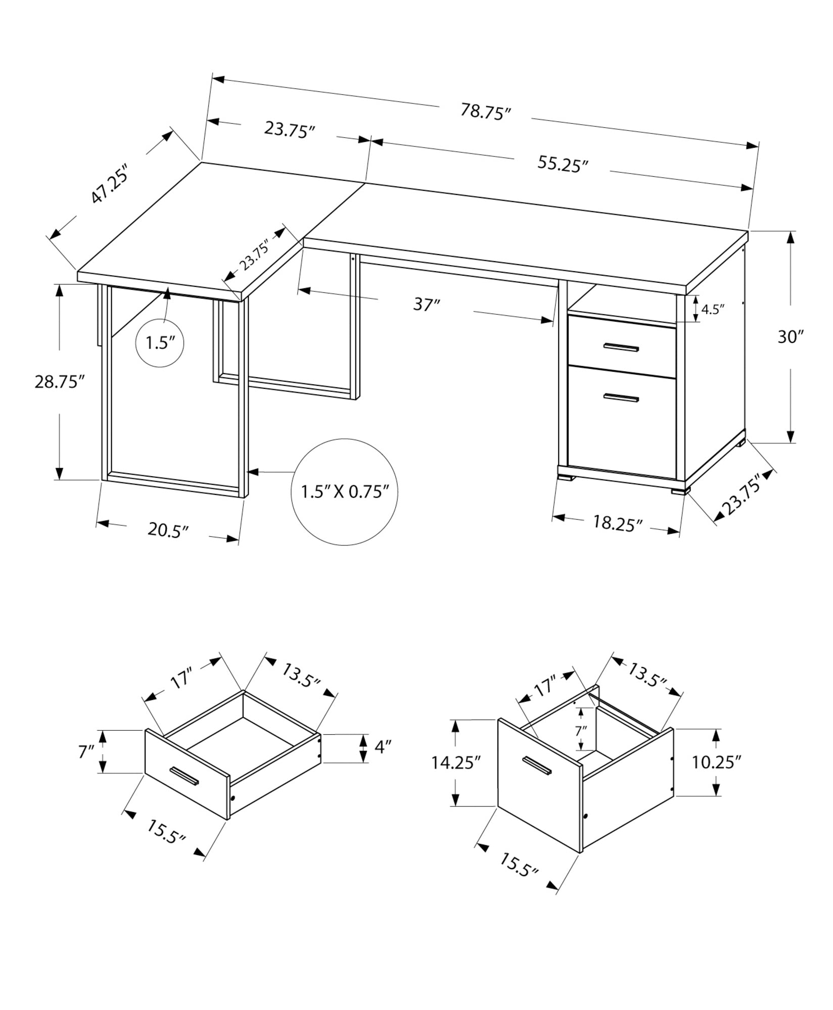 Computer Desk - 80"L / Dark Taupe Left Or Right Facing-Computer Desk-DECOROLALA