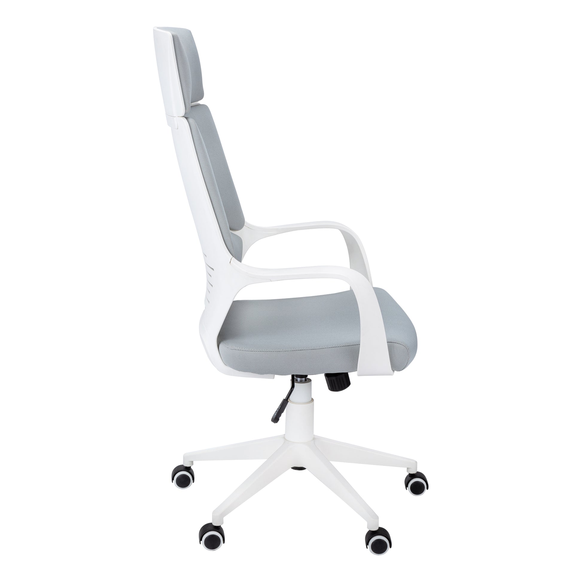 Office Chair - White / Grey Fabric / High Back Executive-Computer Desk-DECOROLALA