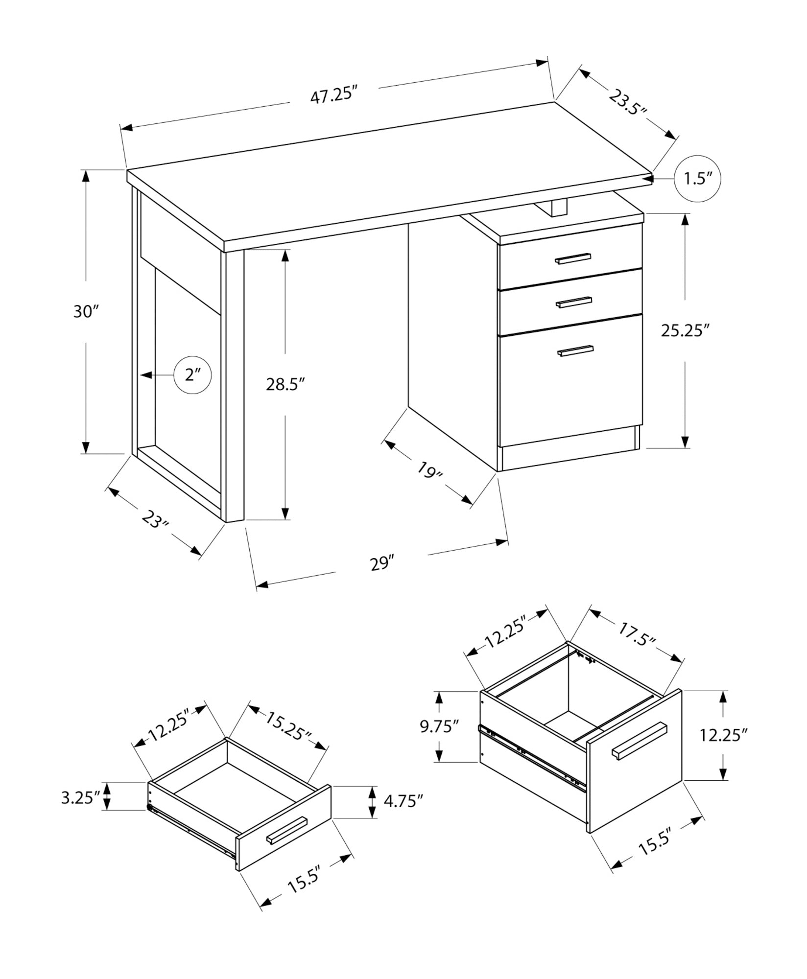 Computer Desk - 48"L / Grey-Black Left Or Right Facing-Bookshelf-DECOROLALA