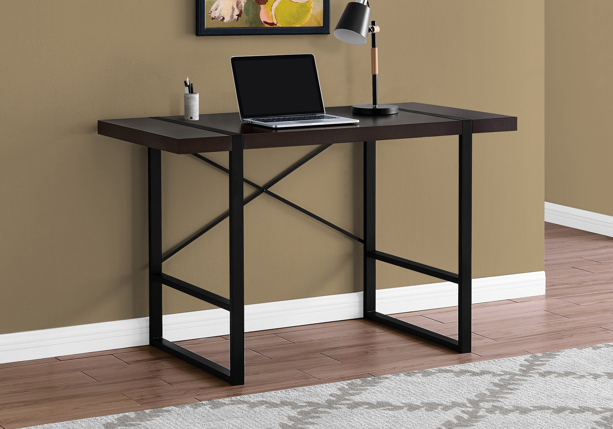 Computer Desk - 48"L / Dark Taupe / Black Metal-Computer Desk-DECOROLALA