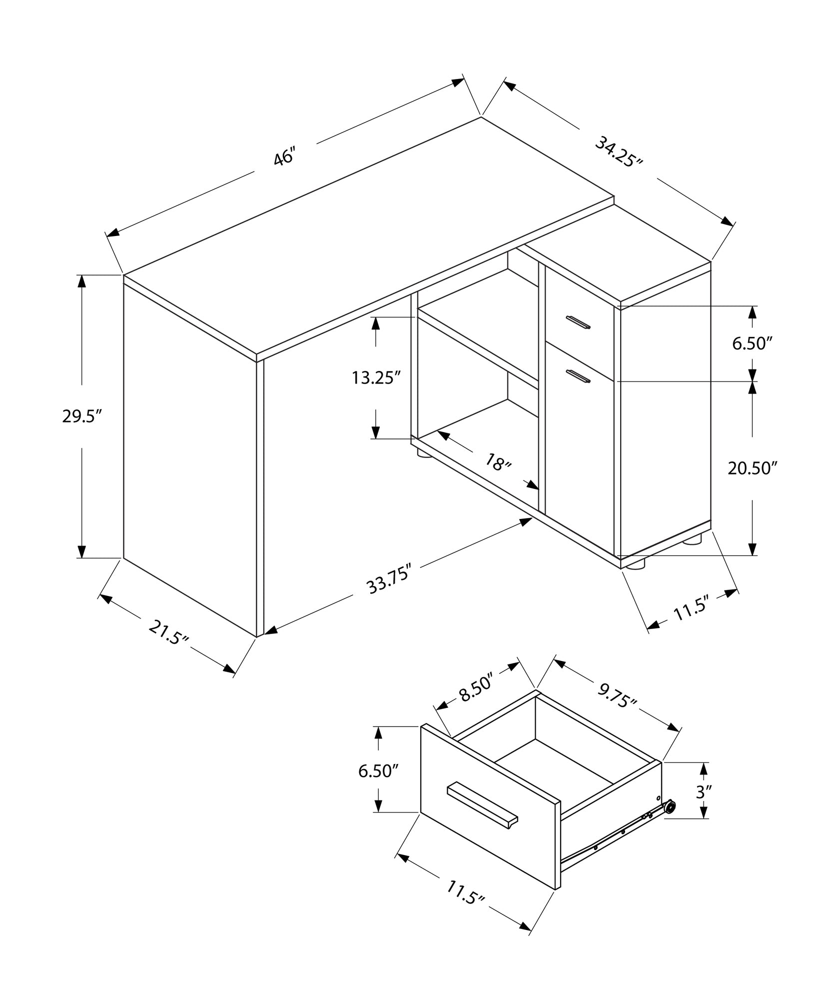 Computer Desk - 46"L / Industrial Grey / Storage Cabinet-Bookshelf-DECOROLALA