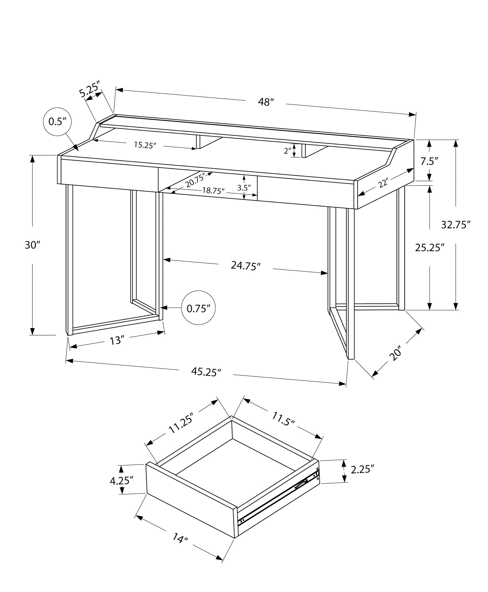 Computer Desk - 48"L / Dark Taupe / Black Metal-Computer Desk-DECOROLALA