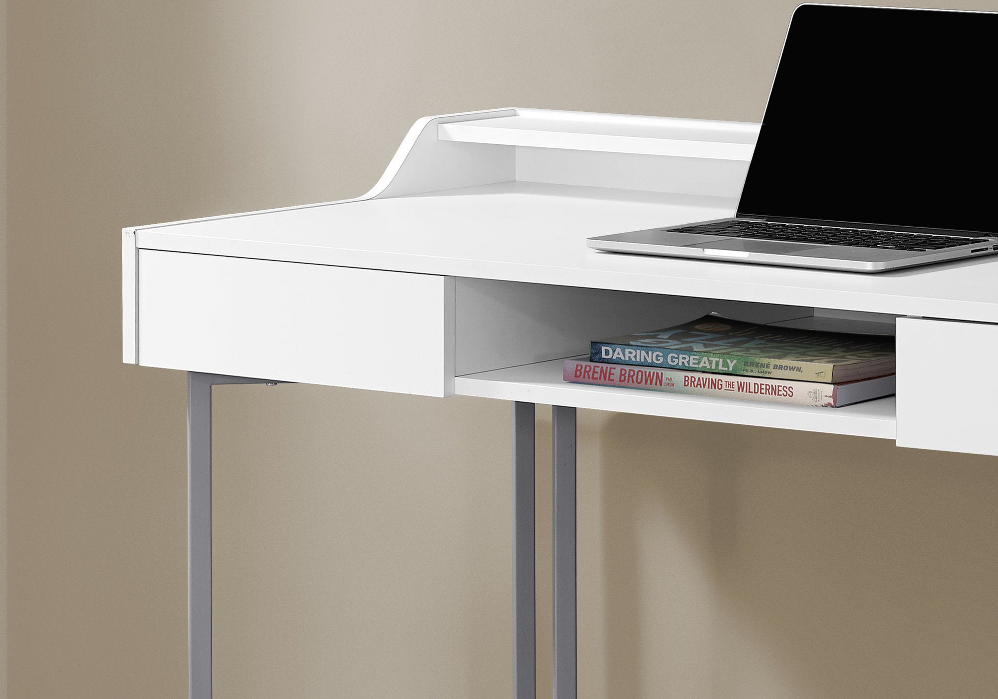 Computer Desk - 48"L / Dark Taupe / Black Metal-Computer Desk-DECOROLALA