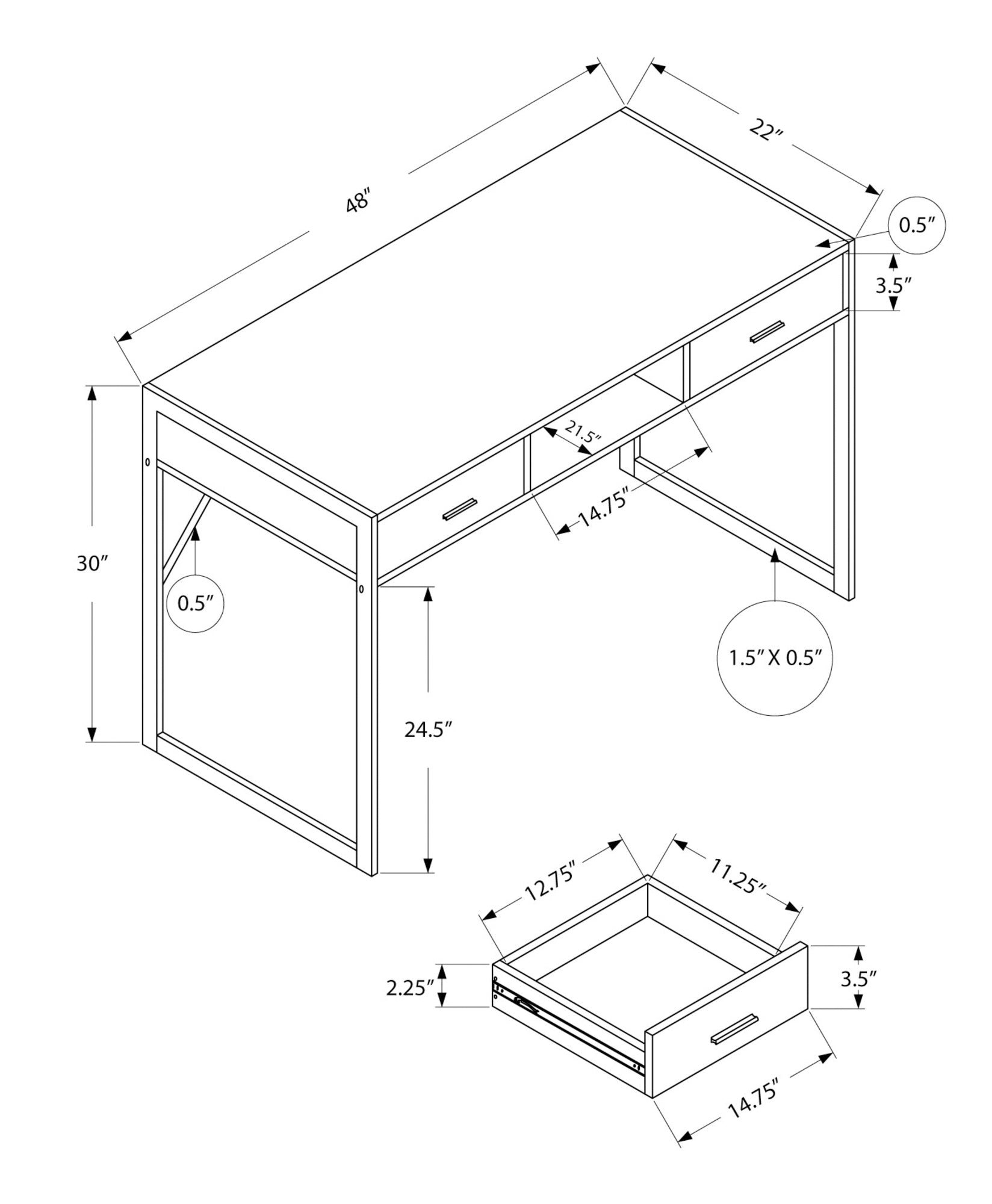 Computer Desk - 48"L / White / Silver Metal-Computer Desk-DECOROLALA