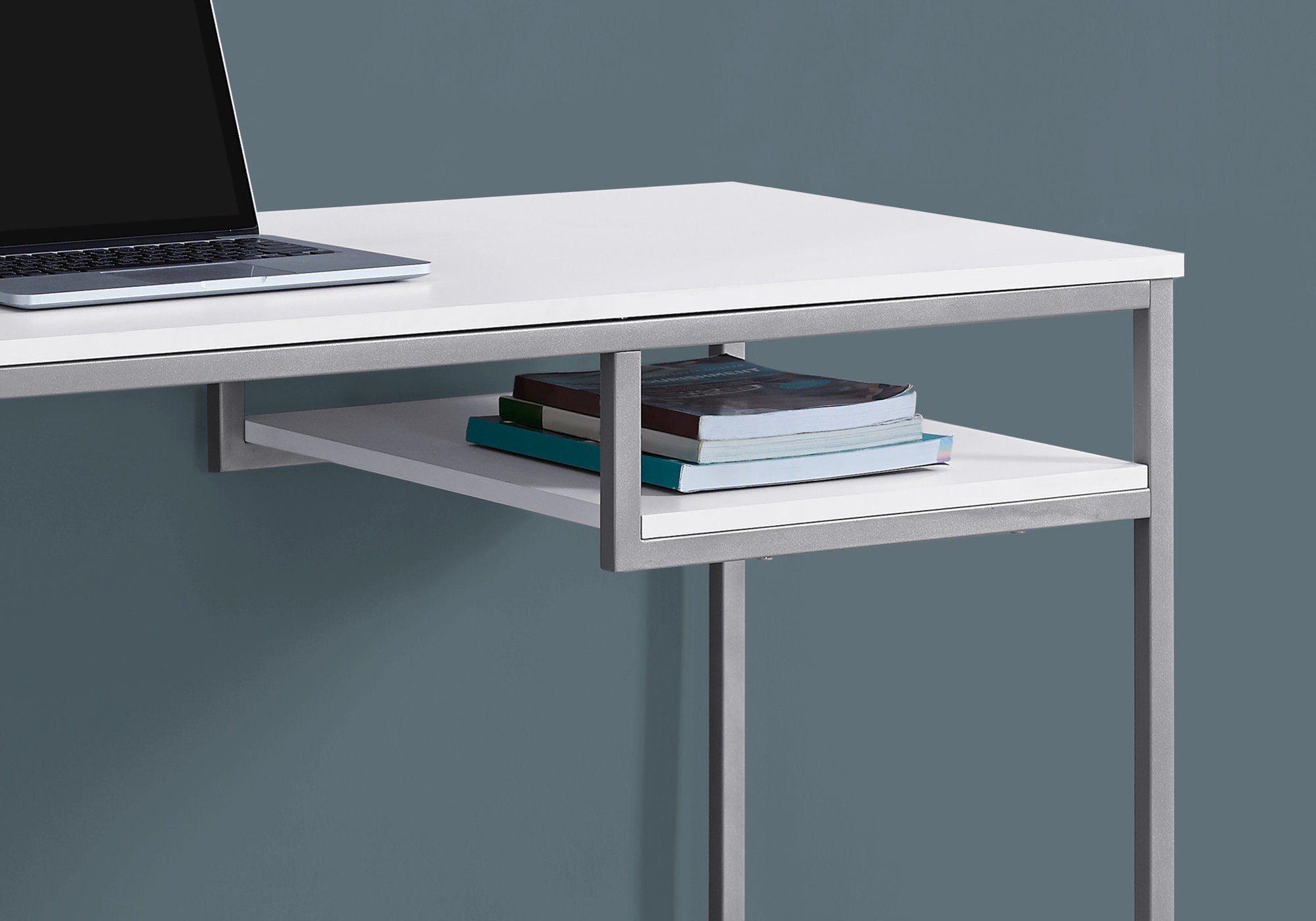 Computer Desk - 48"L / White / Silver Metal-Computer Desk-DECOROLALA