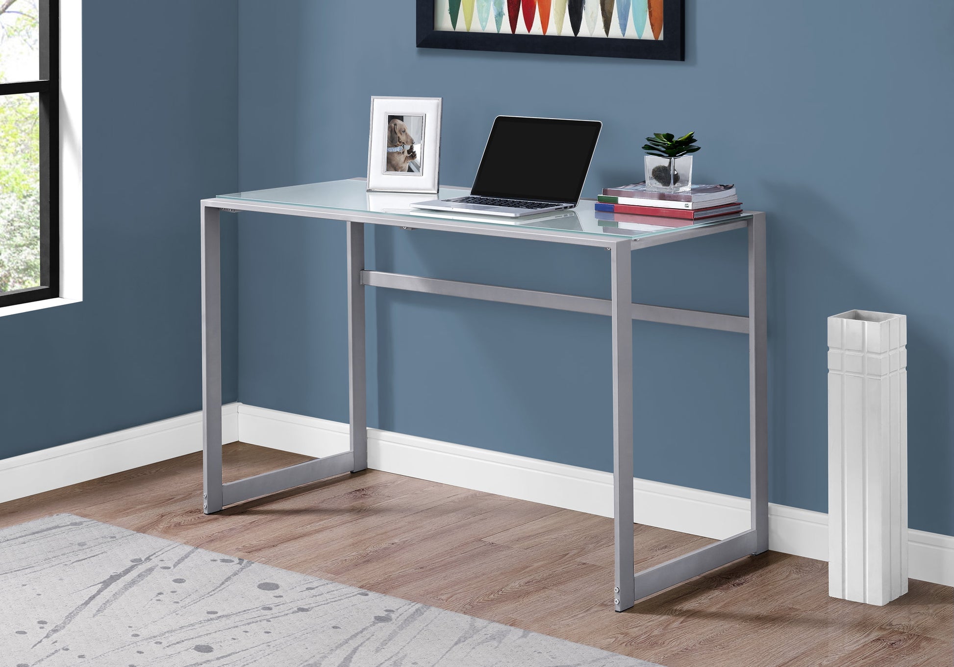 Computer Desk - 48"L / Black Metal / Black Tempered Glass-Computer Desk-DECOROLALA