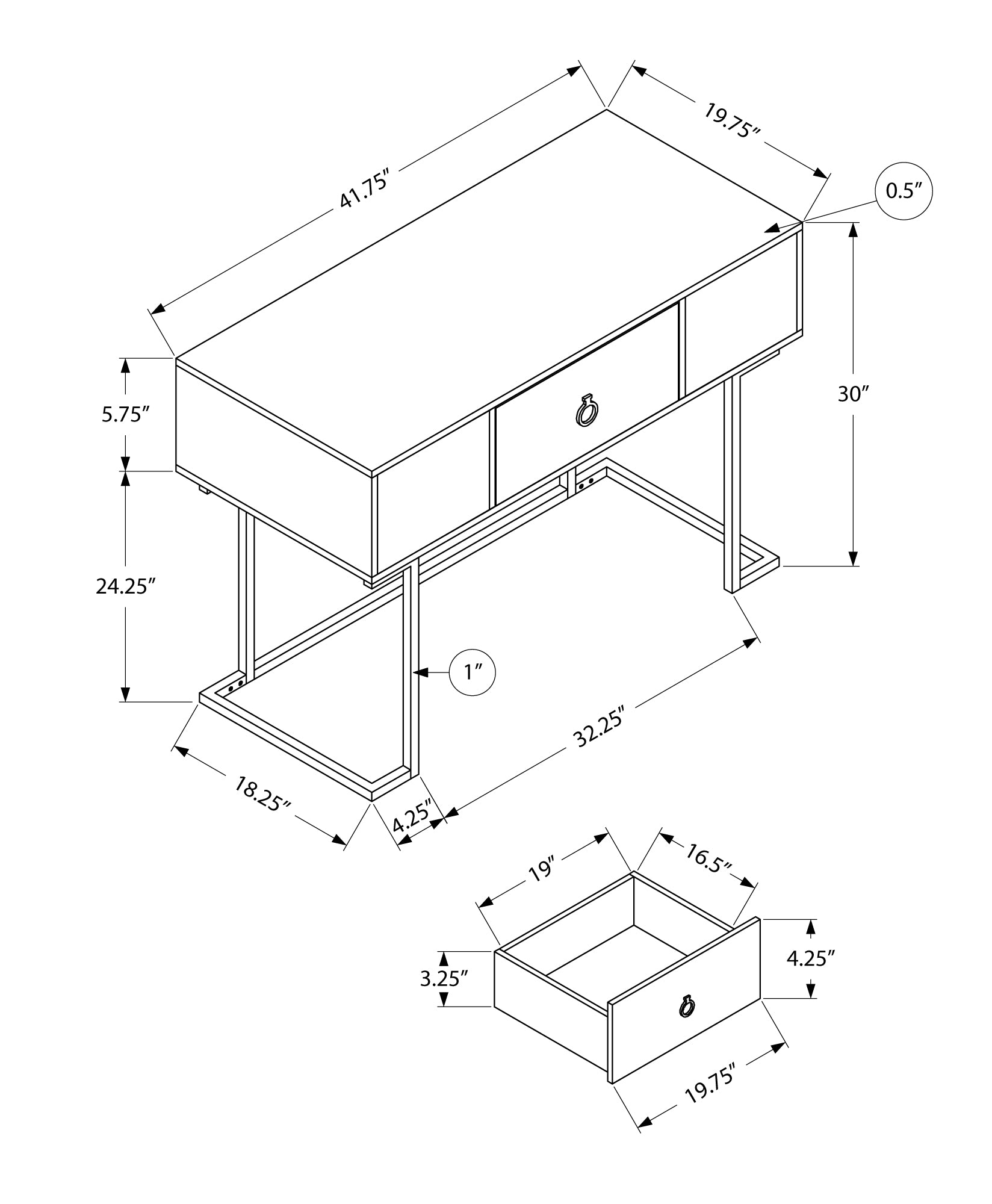 Computer Desk - 42"L / White / Black Metal-Computer Desk-DECOROLALA