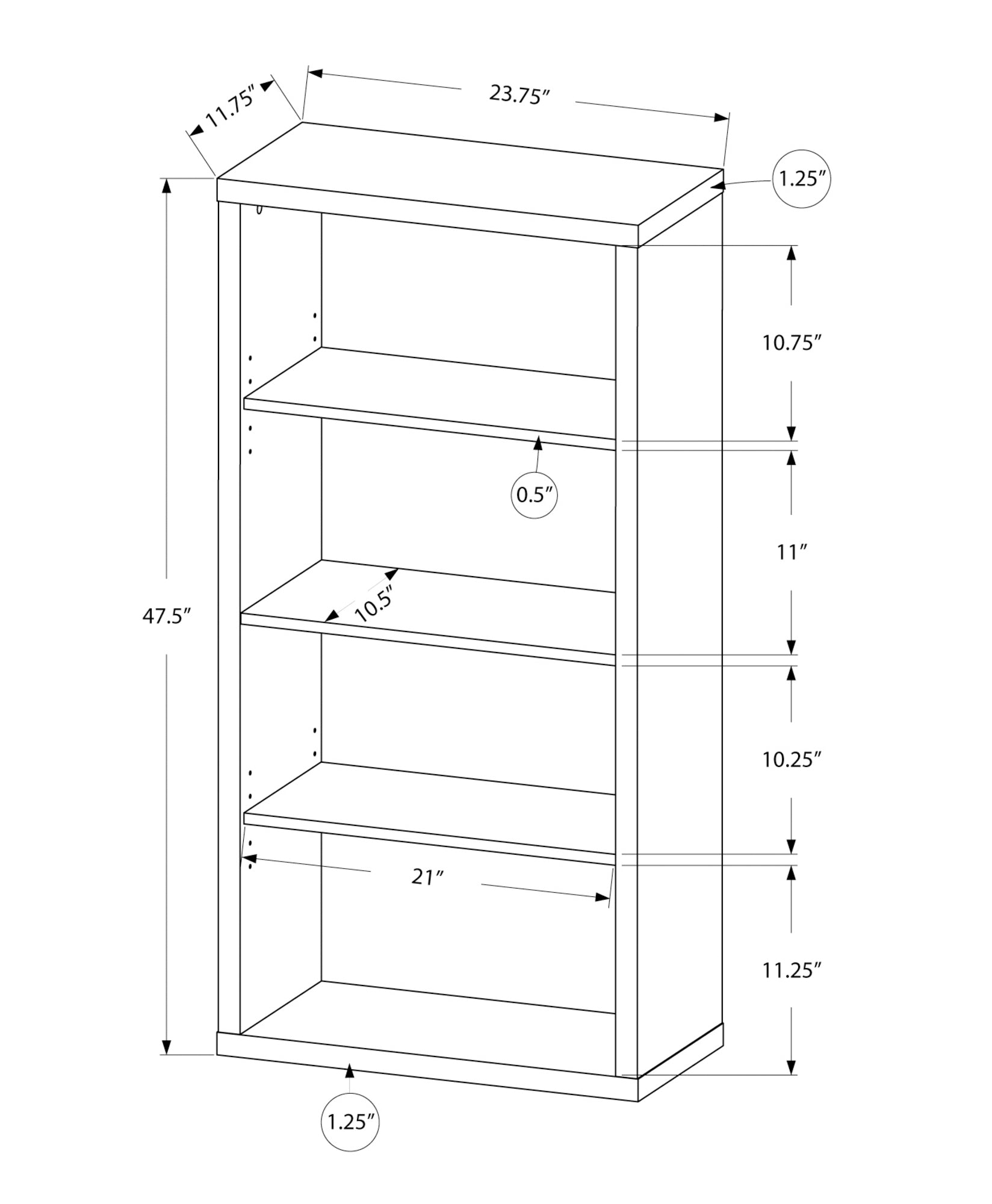 Bookcase - 48"H / White With Adjustable Shelves-Bookshelf-DECOROLALA