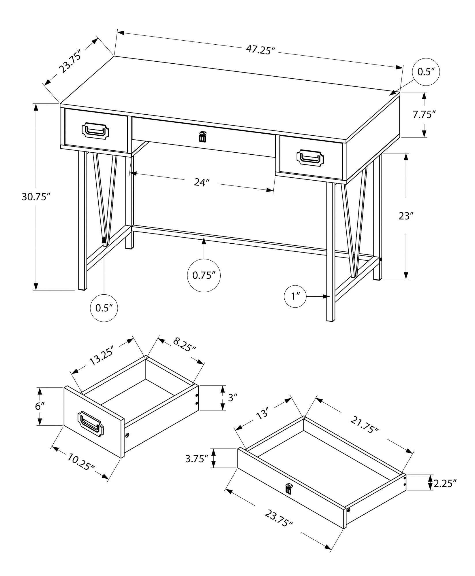 Computer Desk - 48"L / Brown Reclaimed Wood / Black Metal-Computer Desk-DECOROLALA