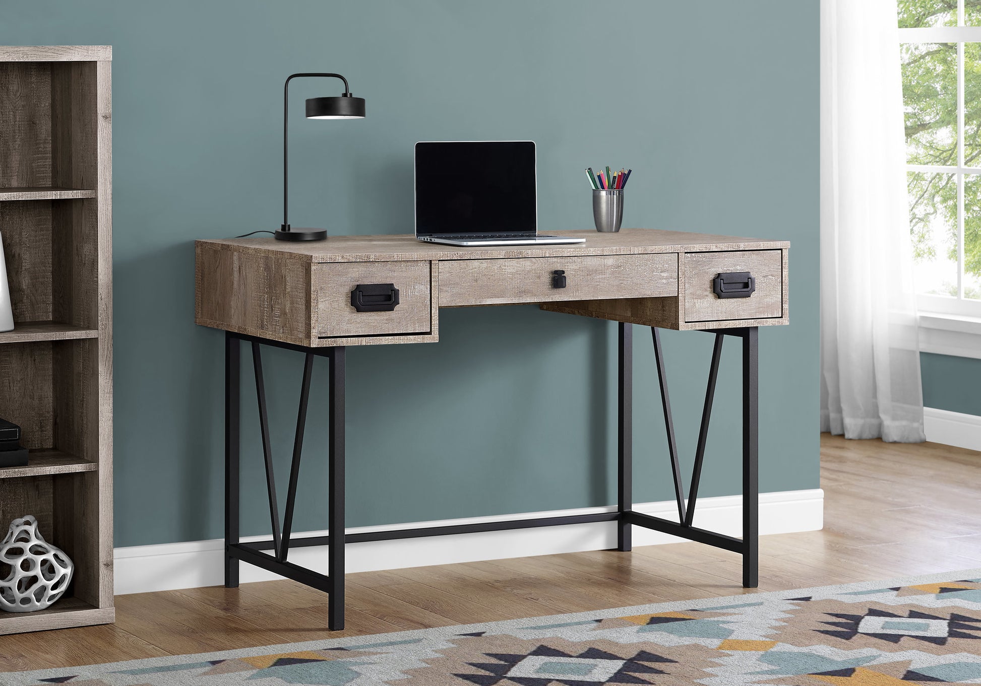 Computer Desk - 48"L / Brown Reclaimed Wood / Black Metal-Computer Desk-DECOROLALA
