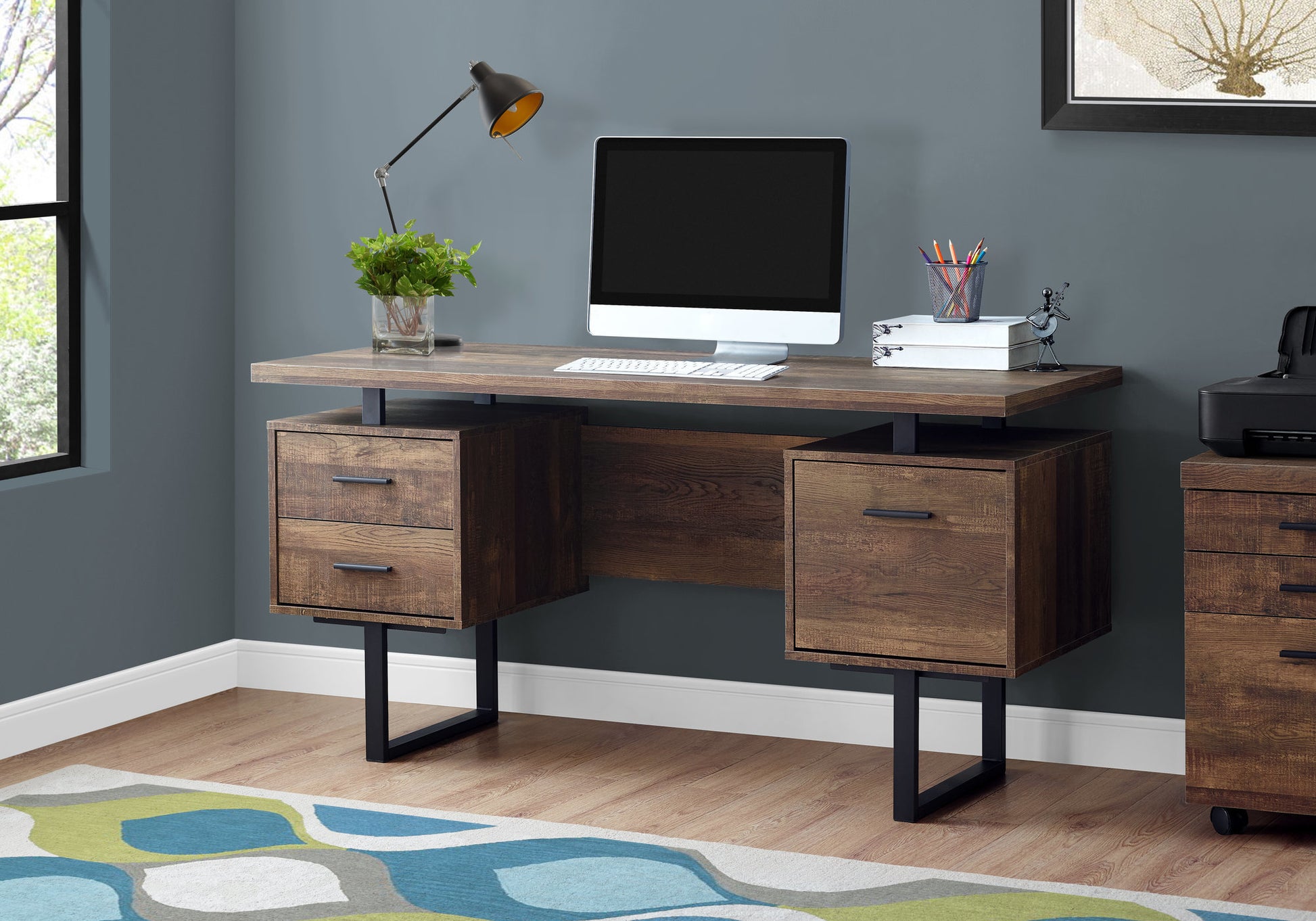 Computer Desk - 60"L / Espresso / Silver Metal-Computer Desk-DECOROLALA