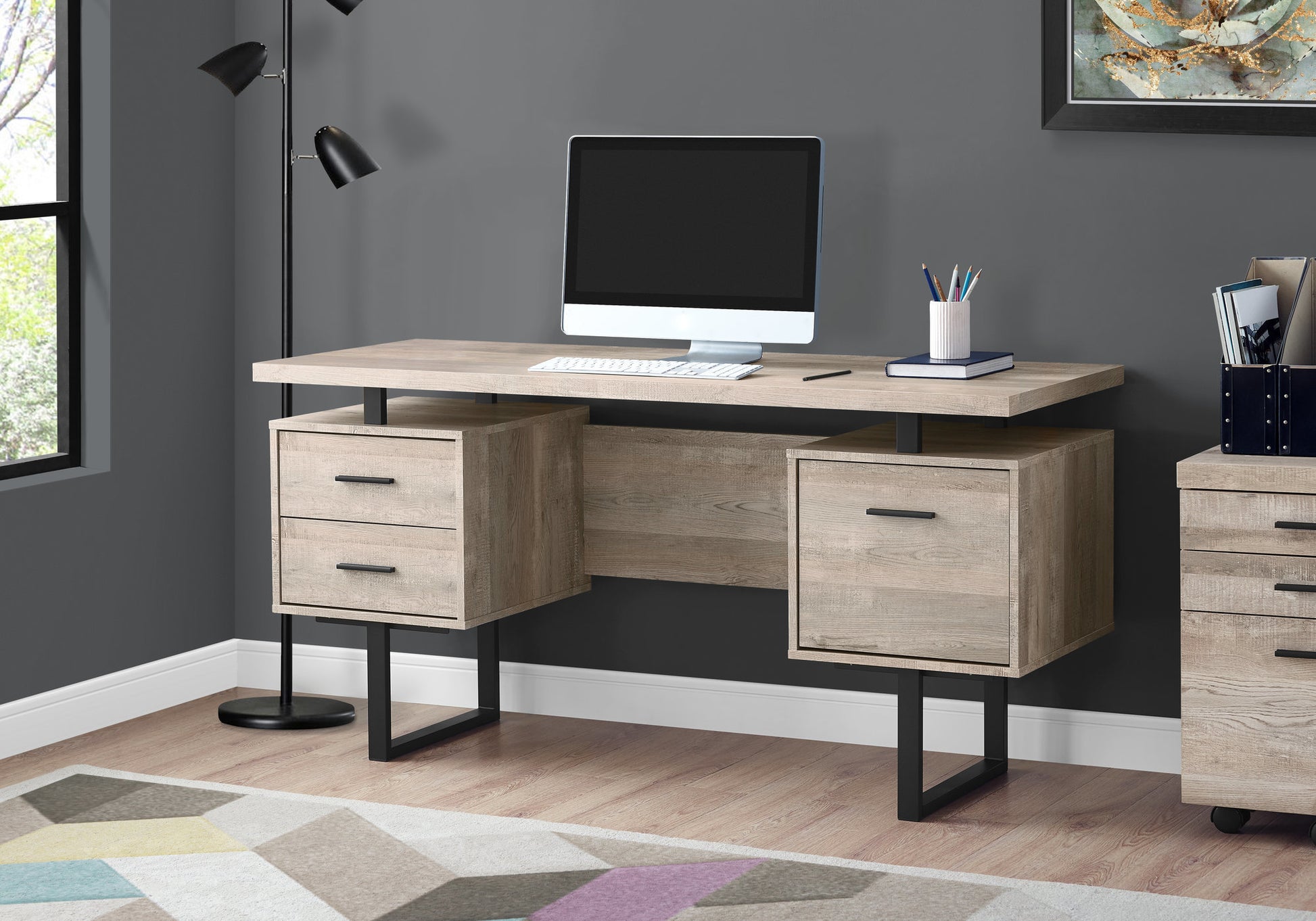 Computer Desk - 60"L / Espresso / Silver Metal-Computer Desk-DECOROLALA