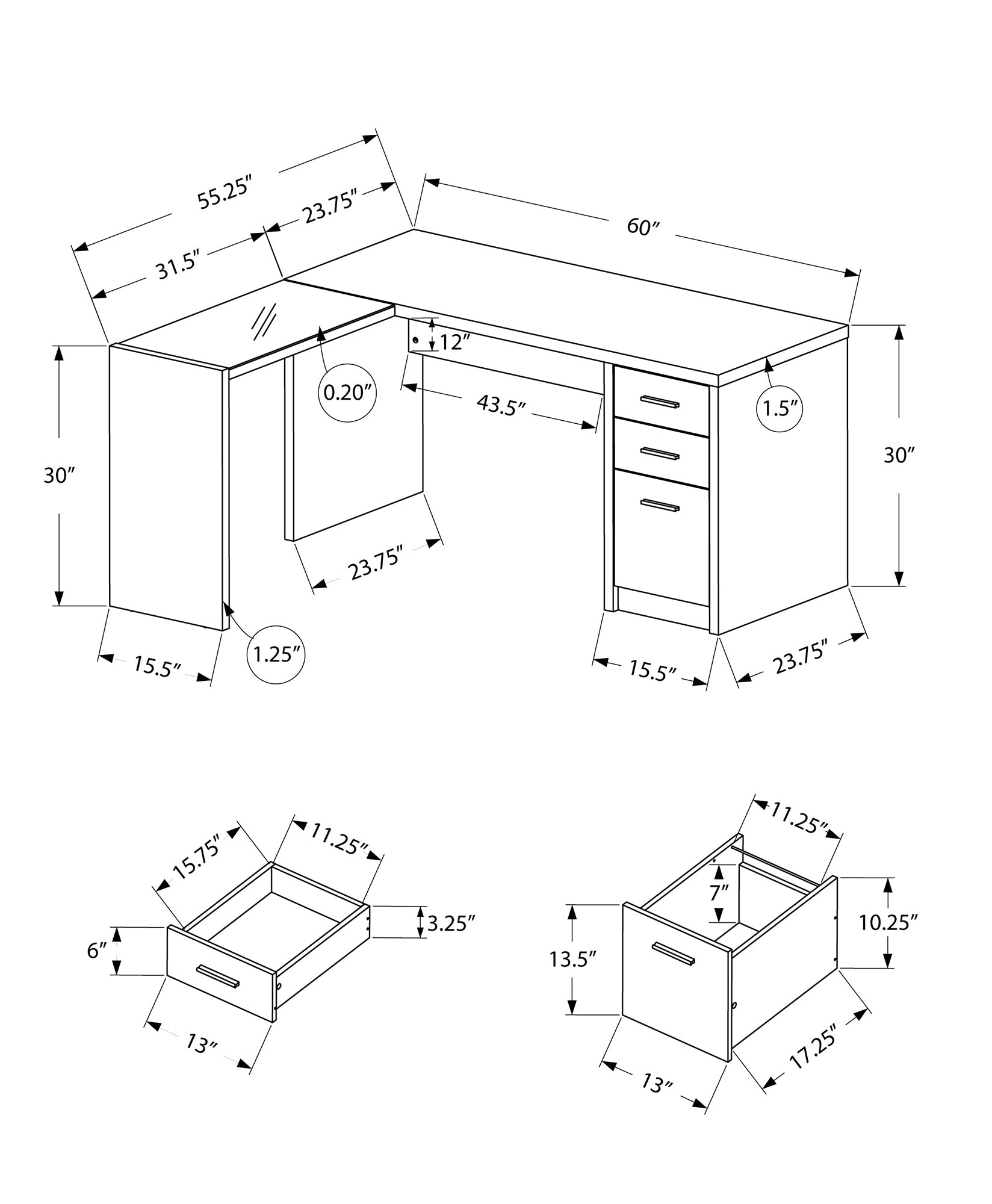 COMPUTER DESK - BLACK / GREY TOP CORNER W/ TEMPERED GLASS-Computer Desk-DECOROLALA