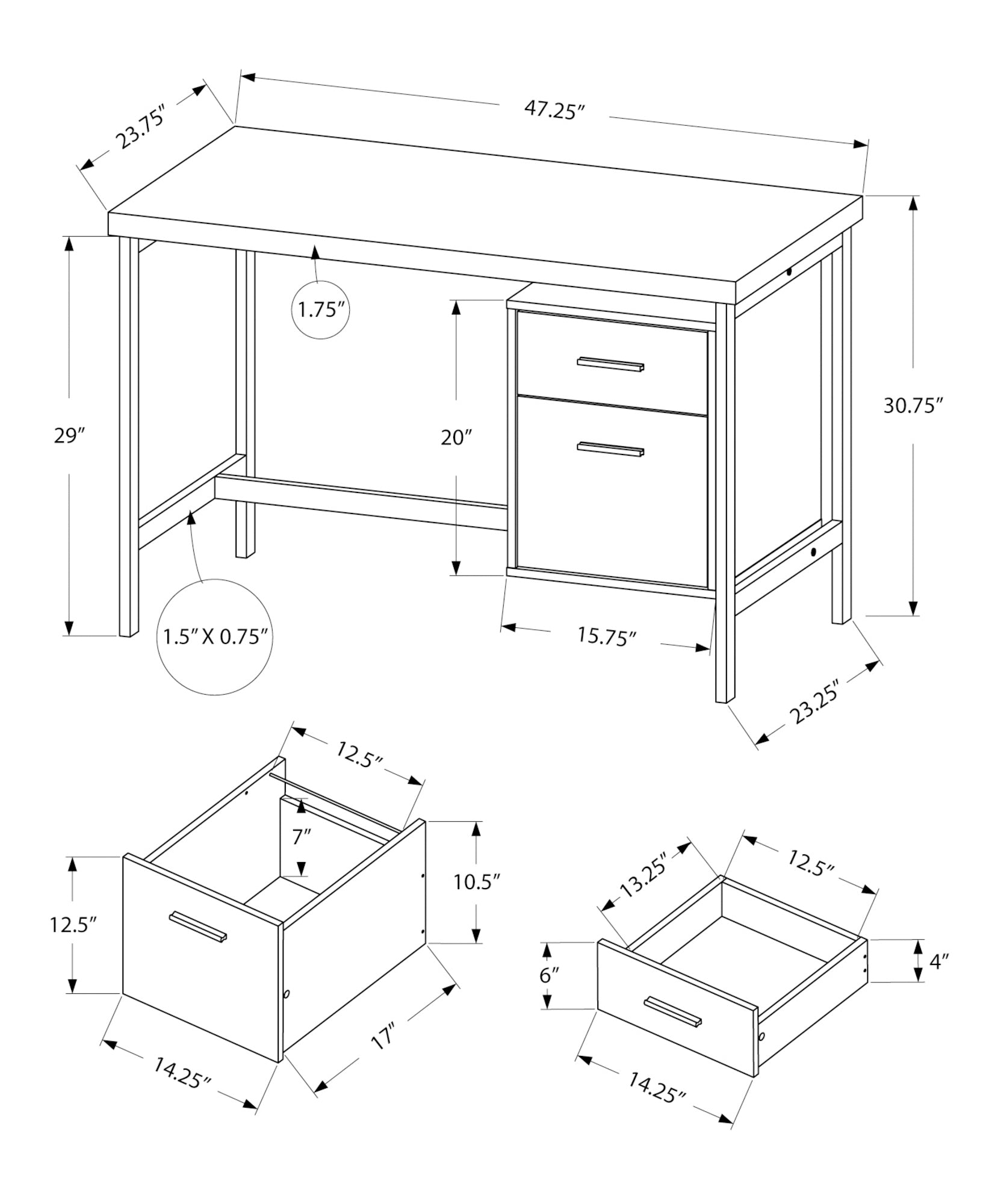 Computer Desk - 48"L / White / Silver Metal-Computer Desk-DECOROLALA