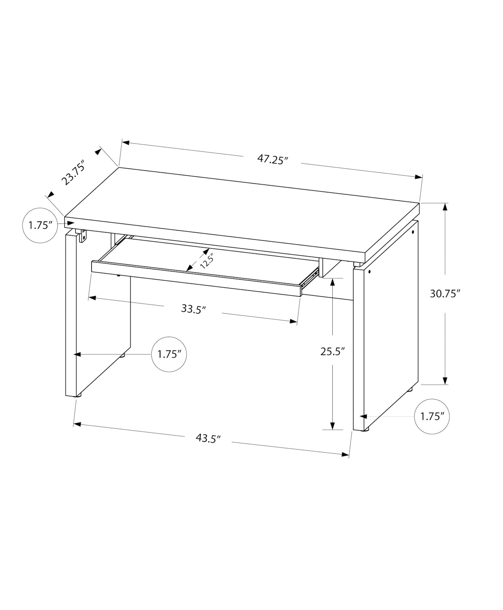 COMPUTER DESK - 48"L / BLACK / GREY TOP-Computer Desk-DECOROLALA