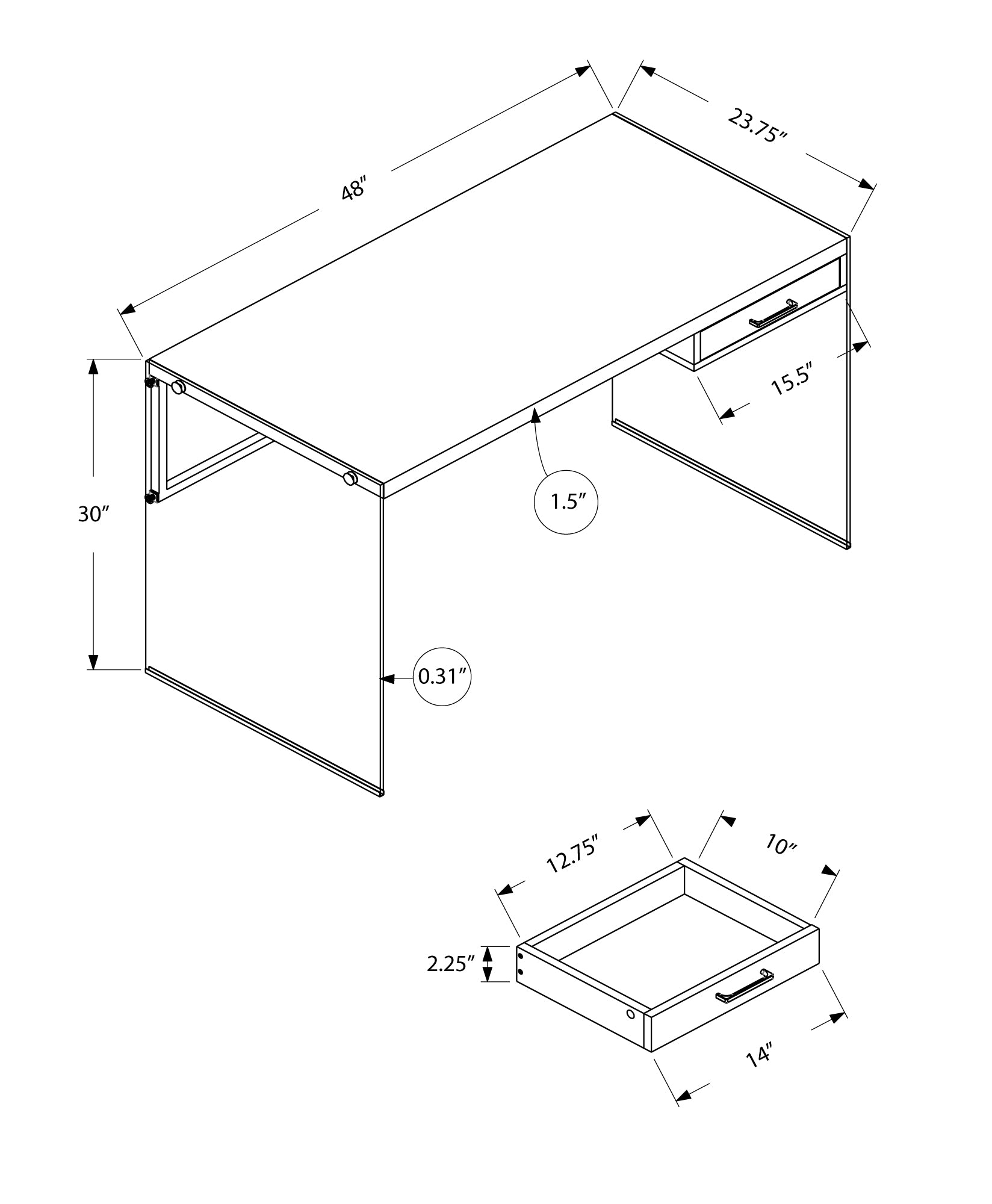 Computer Desk - 48"L / Glossy White / Tempered Glass-Office Chair-DECOROLALA