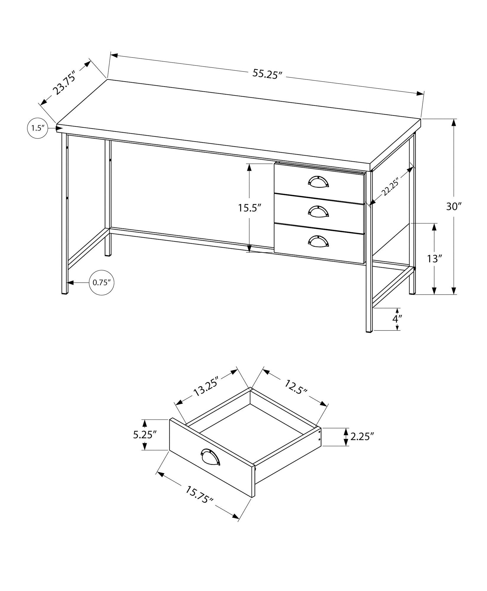 Computer Desk - 55"L / Brown Reclaimed Wood / Black Metal-Computer Desk-DECOROLALA