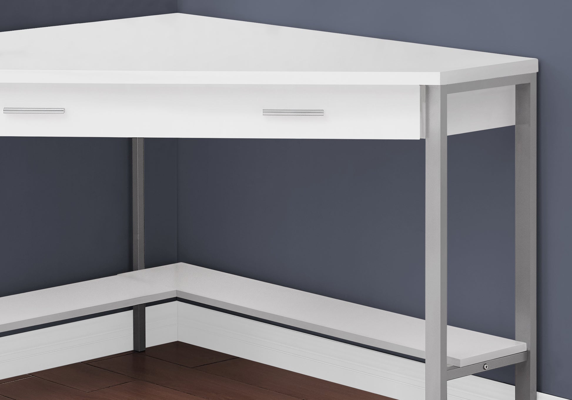 Computer Desk - 42"L / White Corner / Silver Metal-Computer Desk-DECOROLALA