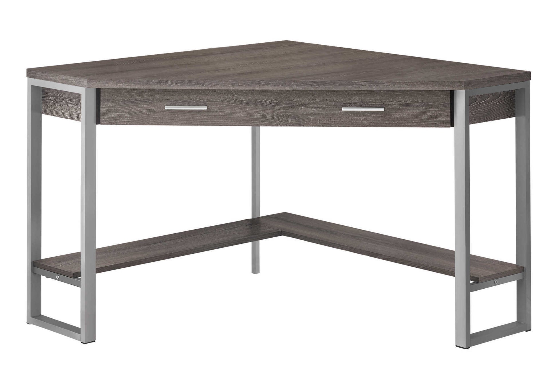 Computer Desk - 42"L / White Corner / Silver Metal-Computer Desk-DECOROLALA