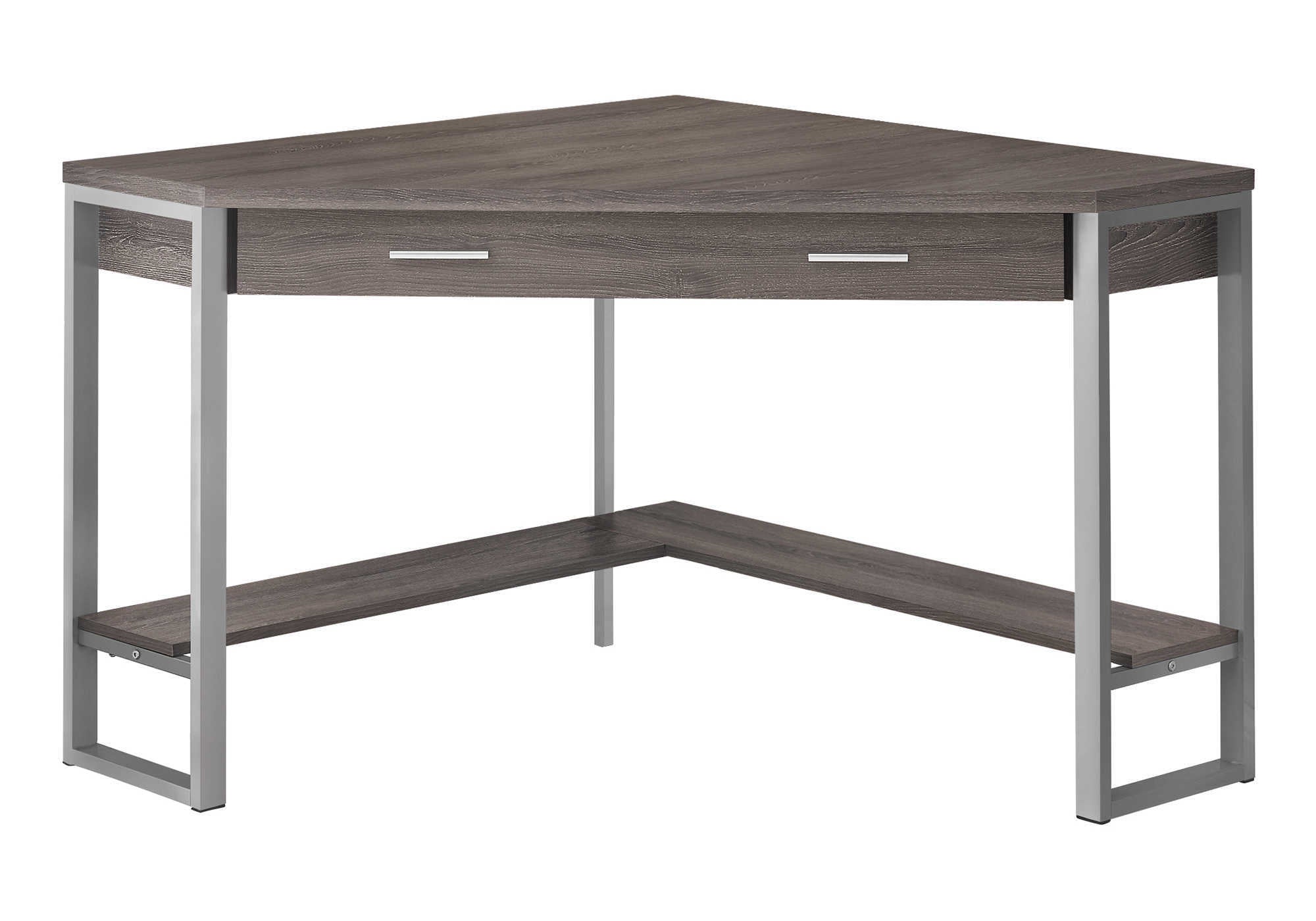 Computer Desk - 42"L / White Corner / Silver Metal-Computer Desk-DECOROLALA