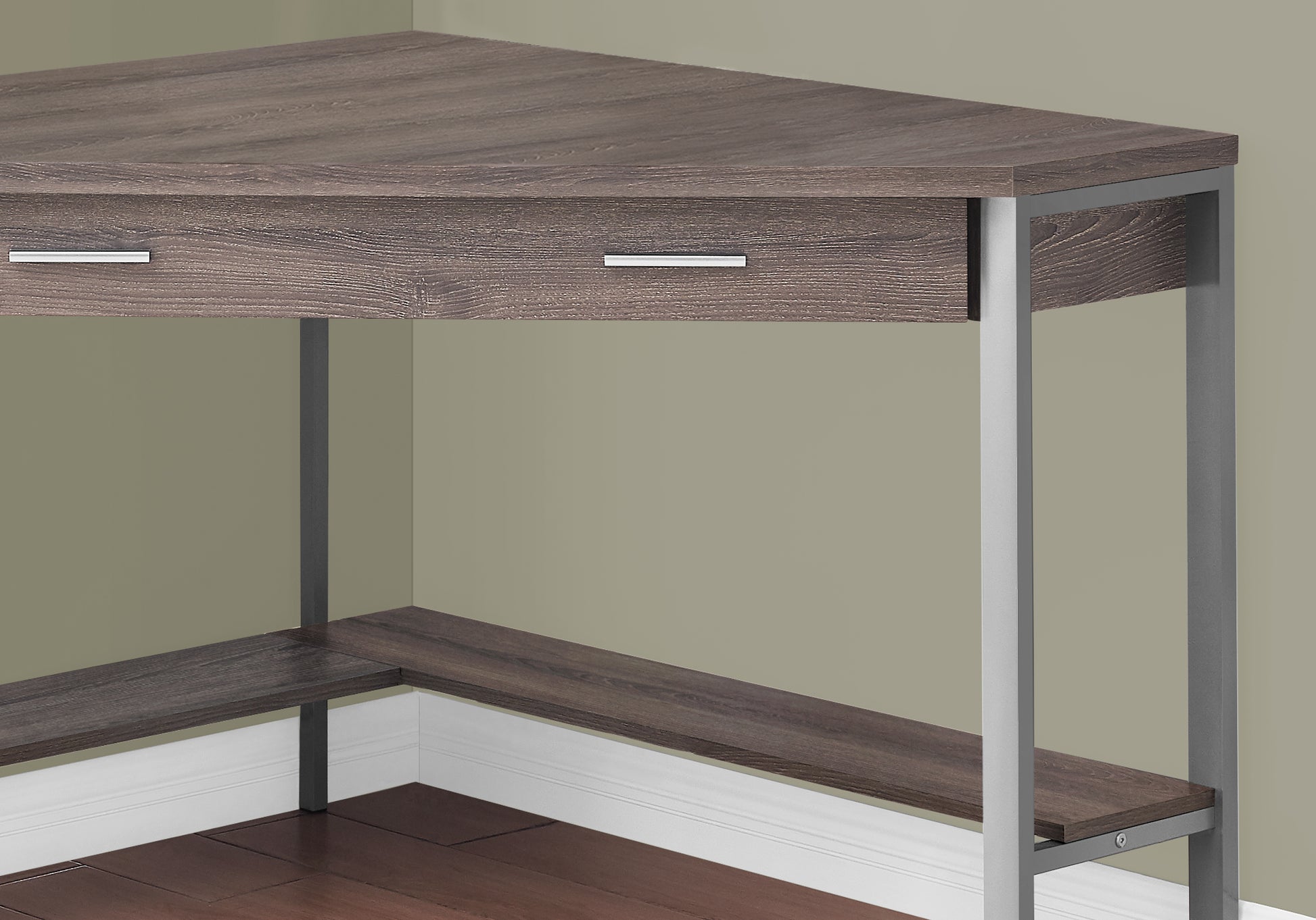 Computer Desk - 42"L / White Corner / Silver Metal-Computer Desk-DECOROLALA