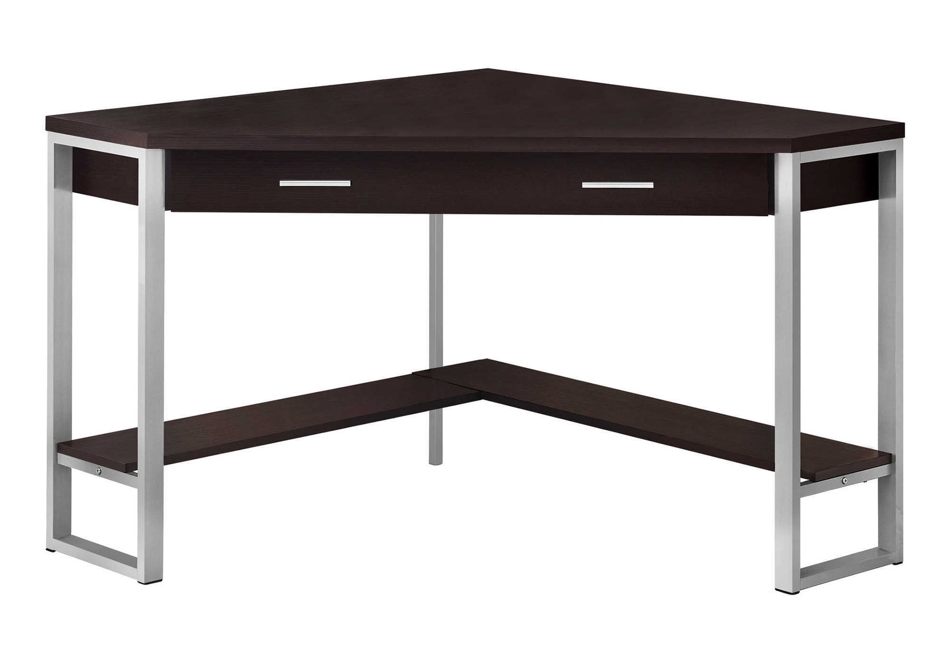 Computer Desk - 42"L / White Corner / Silver Metal-Computer Desk-DECOROLALA