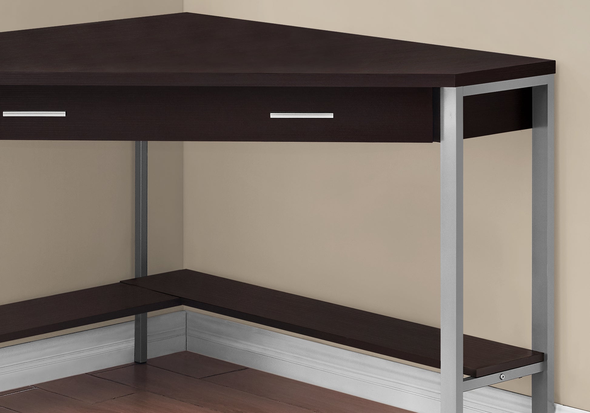 Computer Desk - 42"L / White Corner / Silver Metal-Computer Desk-DECOROLALA
