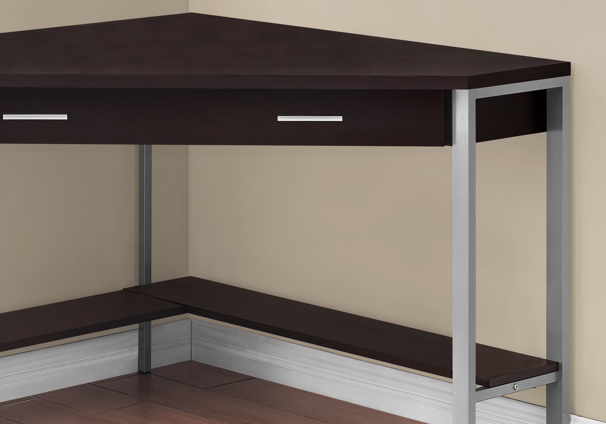 Computer Desk - 42"L / White Corner / Silver Metal-Computer Desk-DECOROLALA