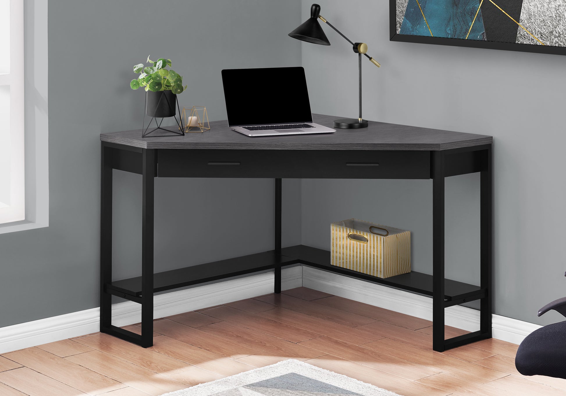 Computer Desk - 42"L / White Corner / Silver Metal-Computer Desk-DECOROLALA