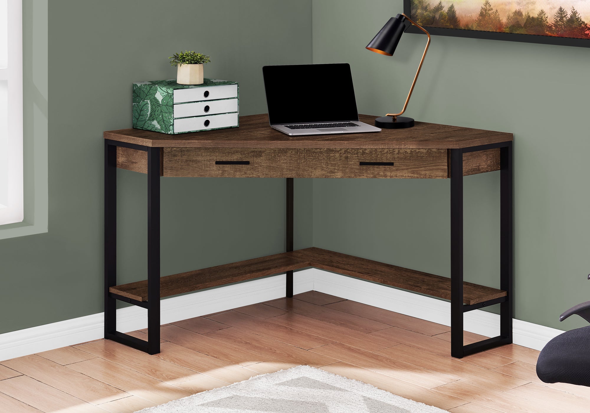 Computer Desk - 42"L / White Corner / Silver Metal-Computer Desk-DECOROLALA