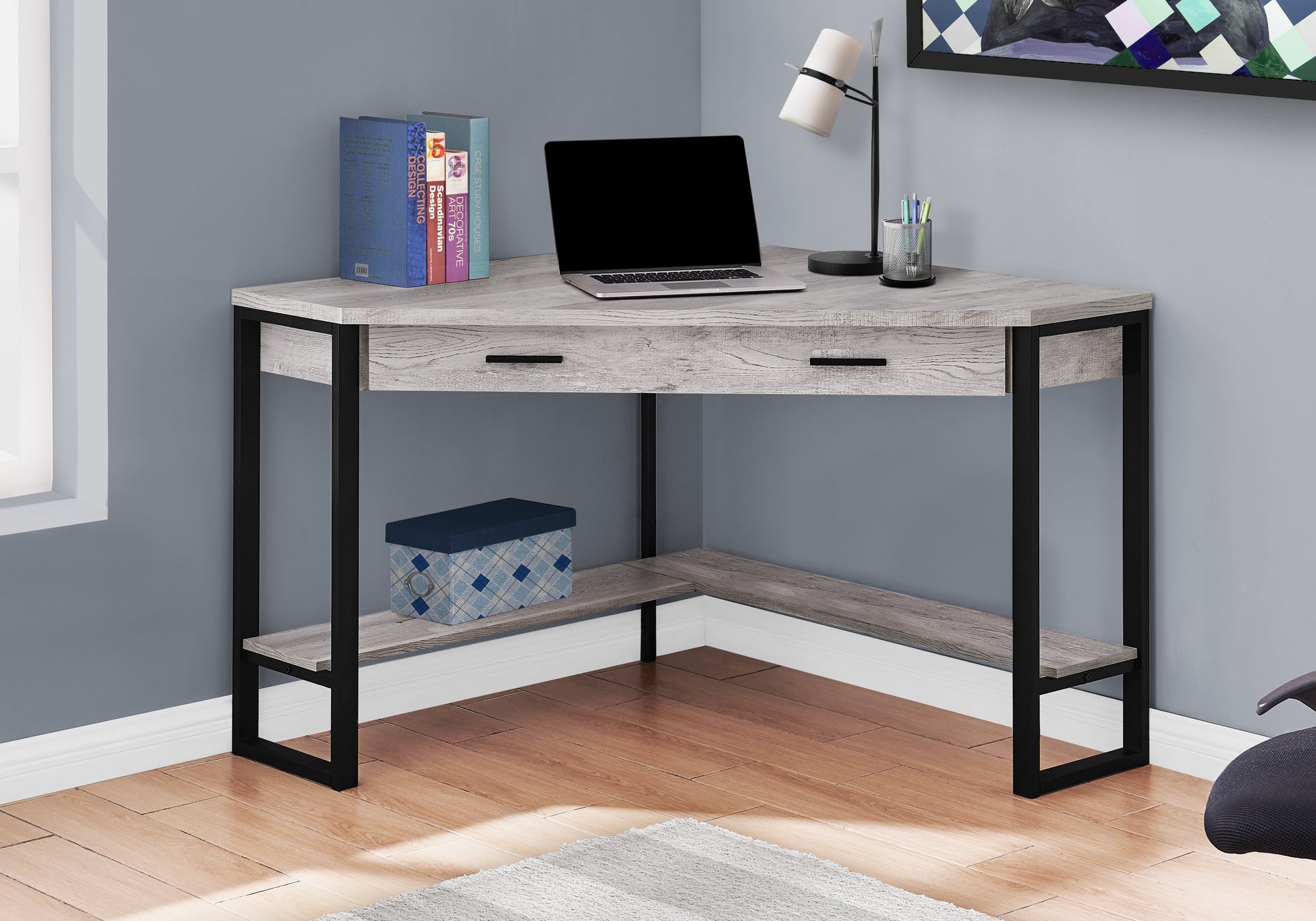 Computer Desk - 42"L / White Corner / Silver Metal-Computer Desk-DECOROLALA