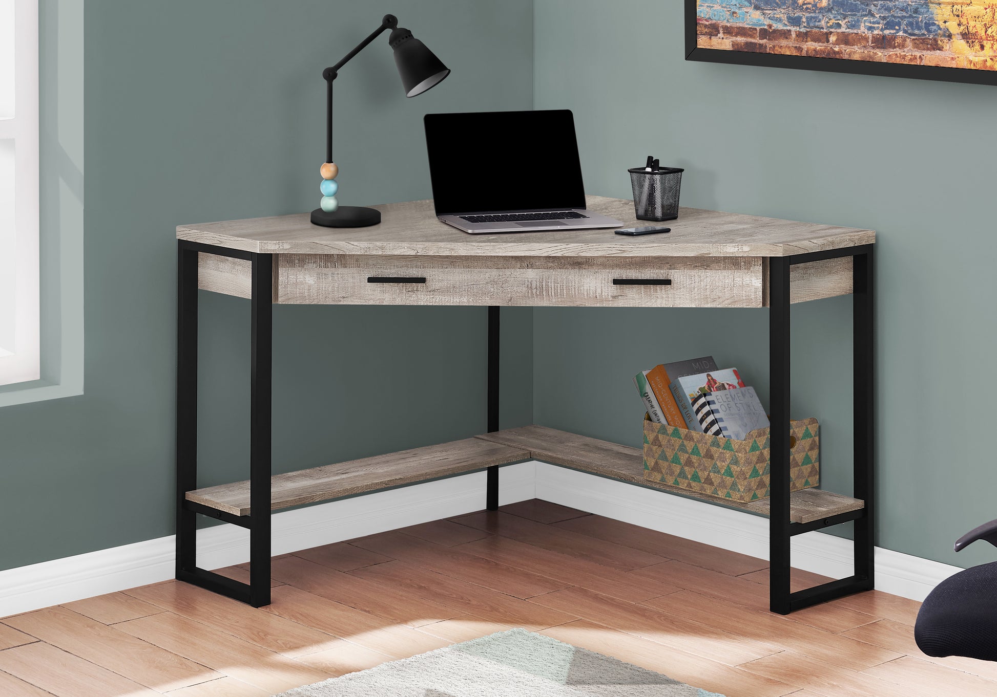 Computer Desk - 42"L / White Corner / Silver Metal-Computer Desk-DECOROLALA